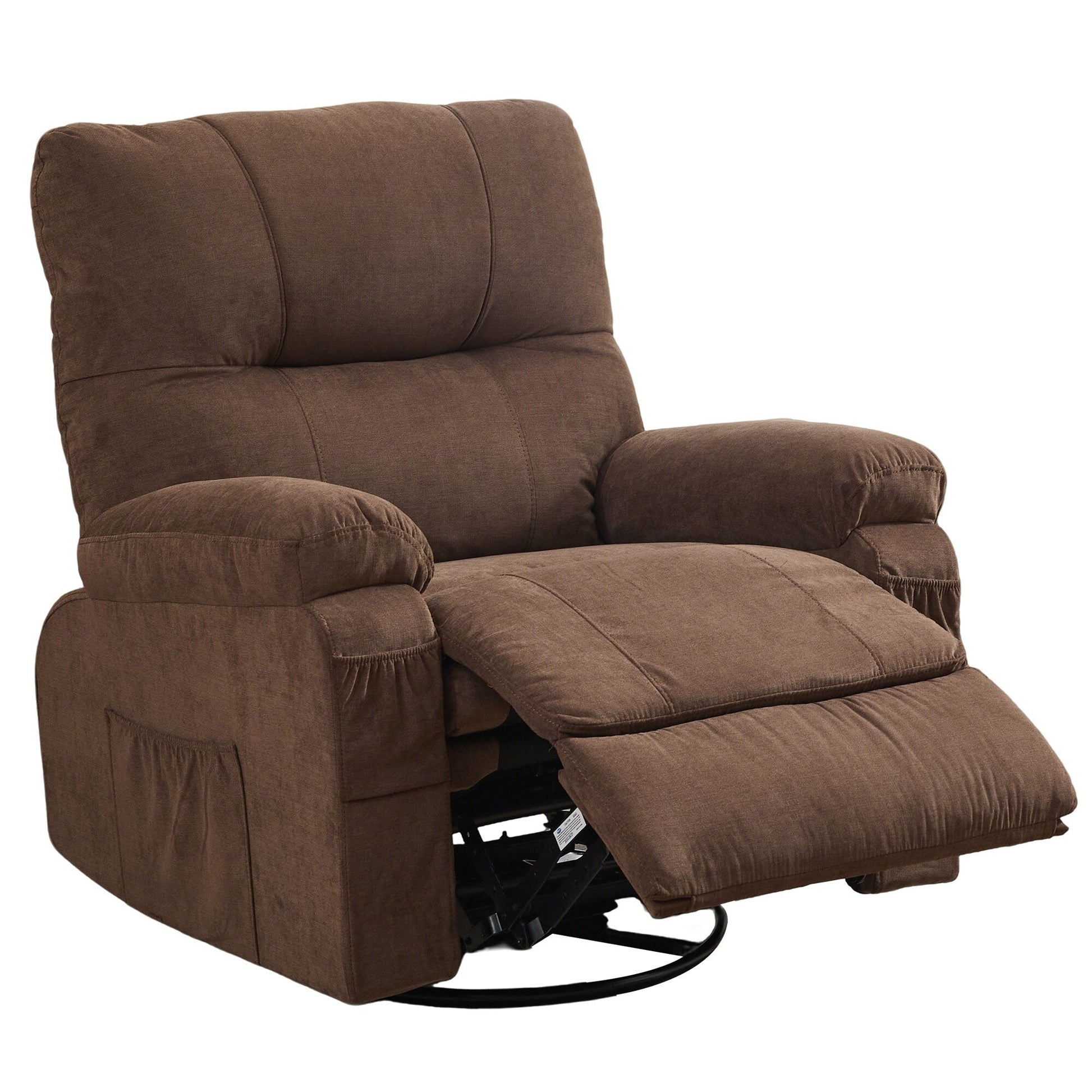 Fauteuil inclinable manuel pivotant à 360 degrés, chaise de salon en tissu avec repose-pieds escamotable et poches latérales.