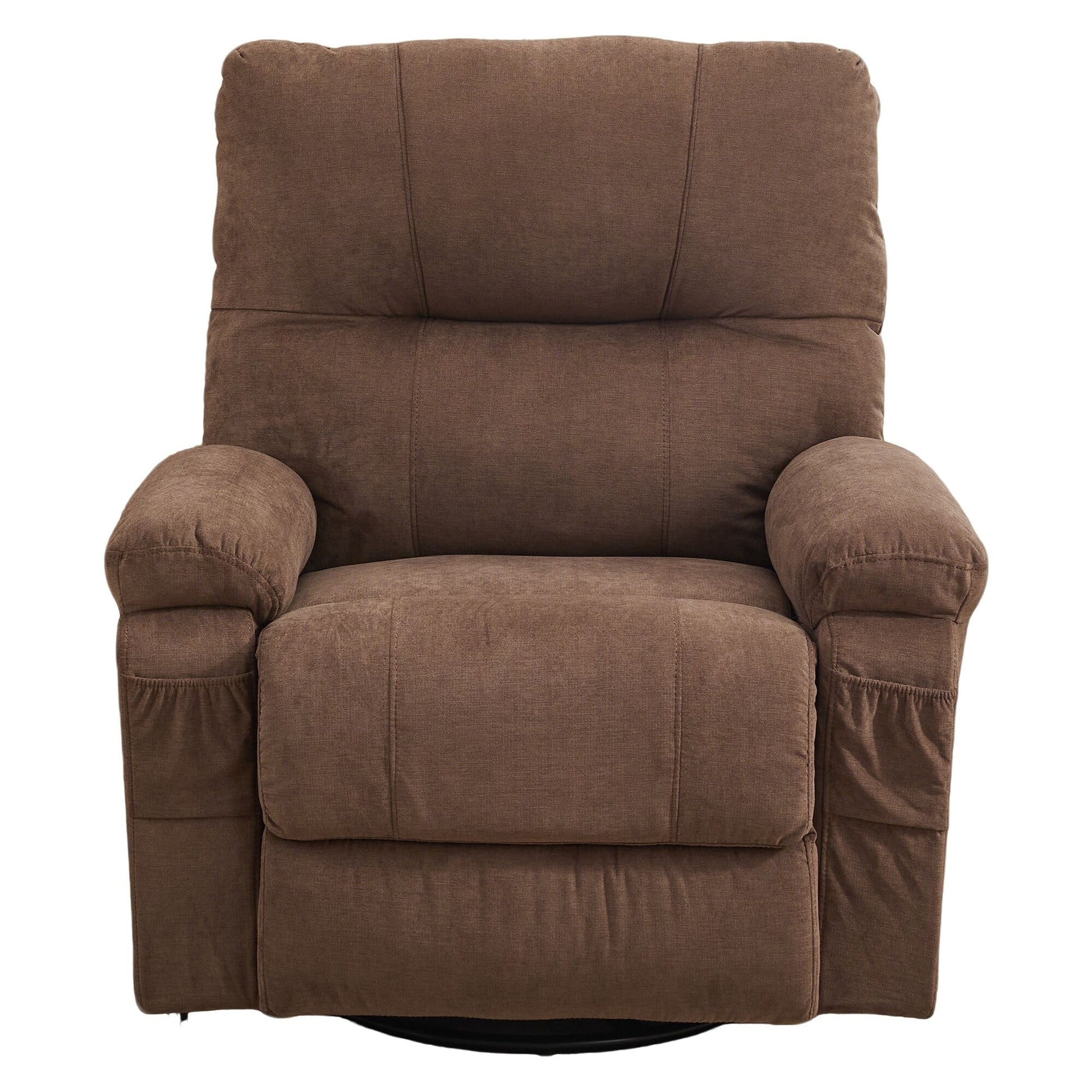 Fauteuil inclinable manuel pivotant à 360 degrés, chaise de salon en tissu avec repose-pieds escamotable et poches latérales.