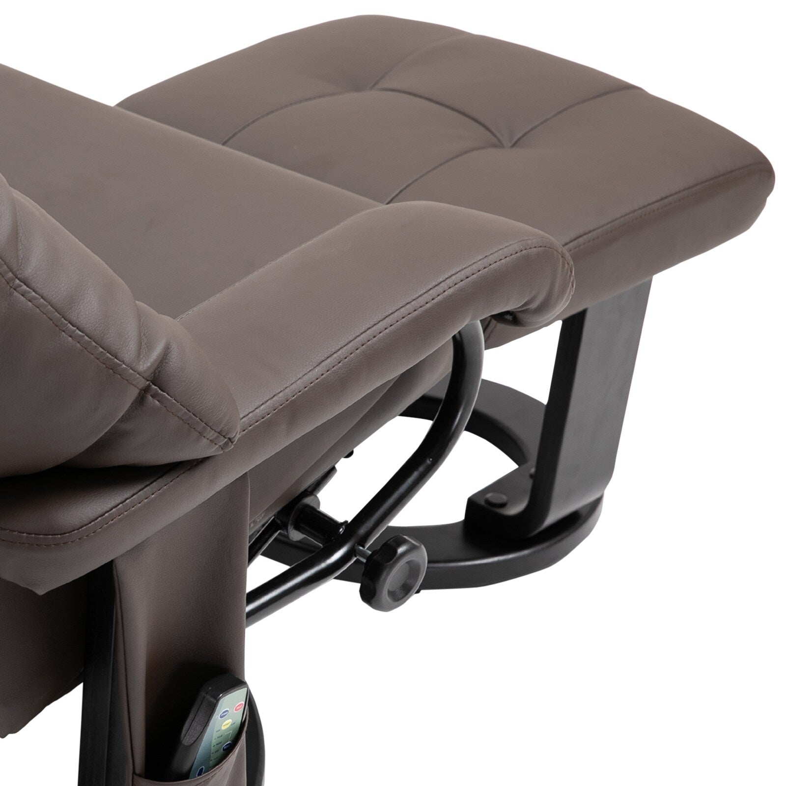 Fauteuil inclinable de massage pivotant à 360 degrés en cuir PU avec dossier inclinable à 145 degrés, repose-pieds, télécommande et poche latérale.