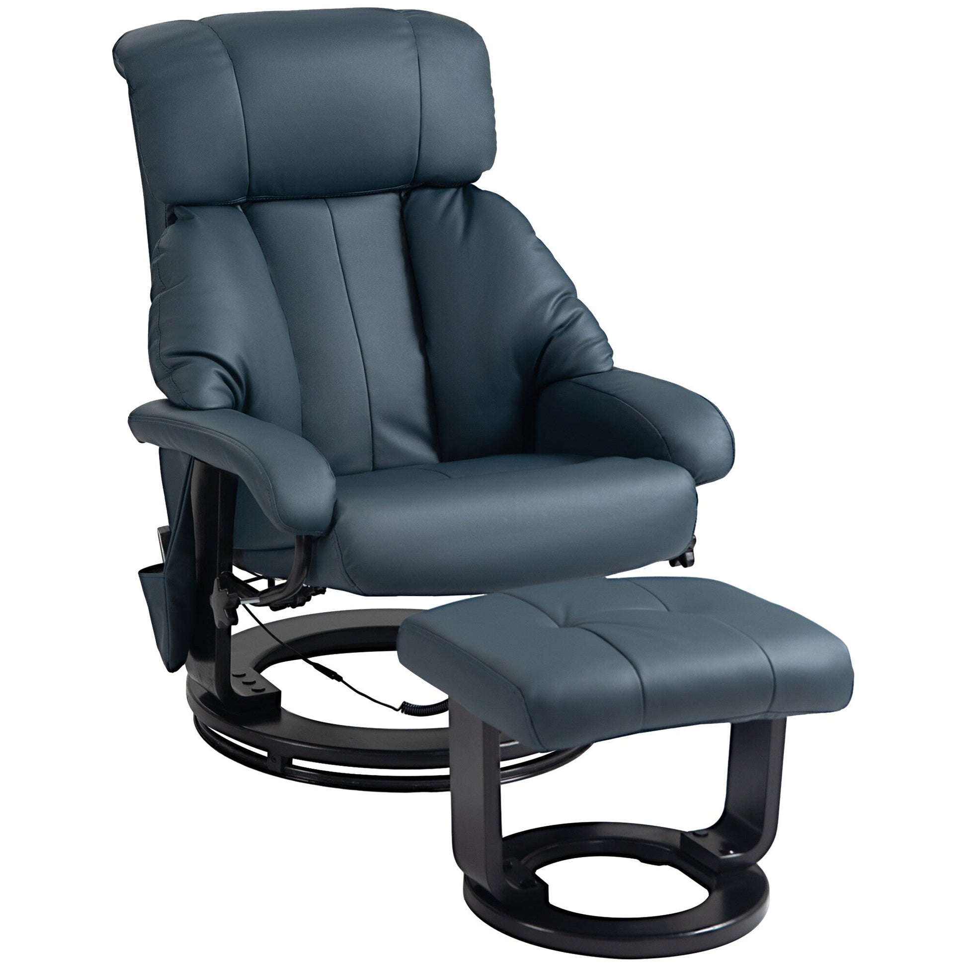 Fauteuil inclinable de massage manuel en cuir PU pivotant à 360°, avec repose-pieds, dossier réglable et 10 points de vibration.