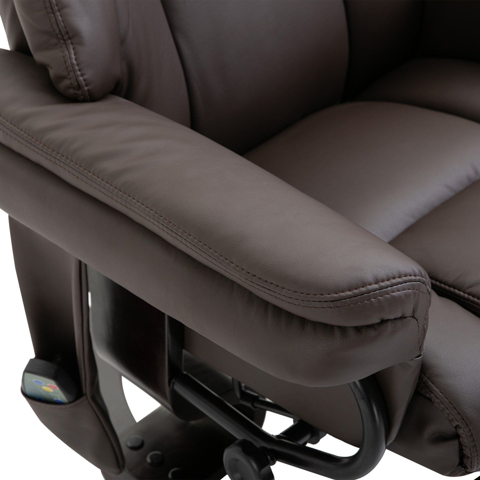 Fauteuil de massage inclinable en cuir PU pivotant à 360°, avec 10 points de vibration, dossier et repose-pieds réglables.