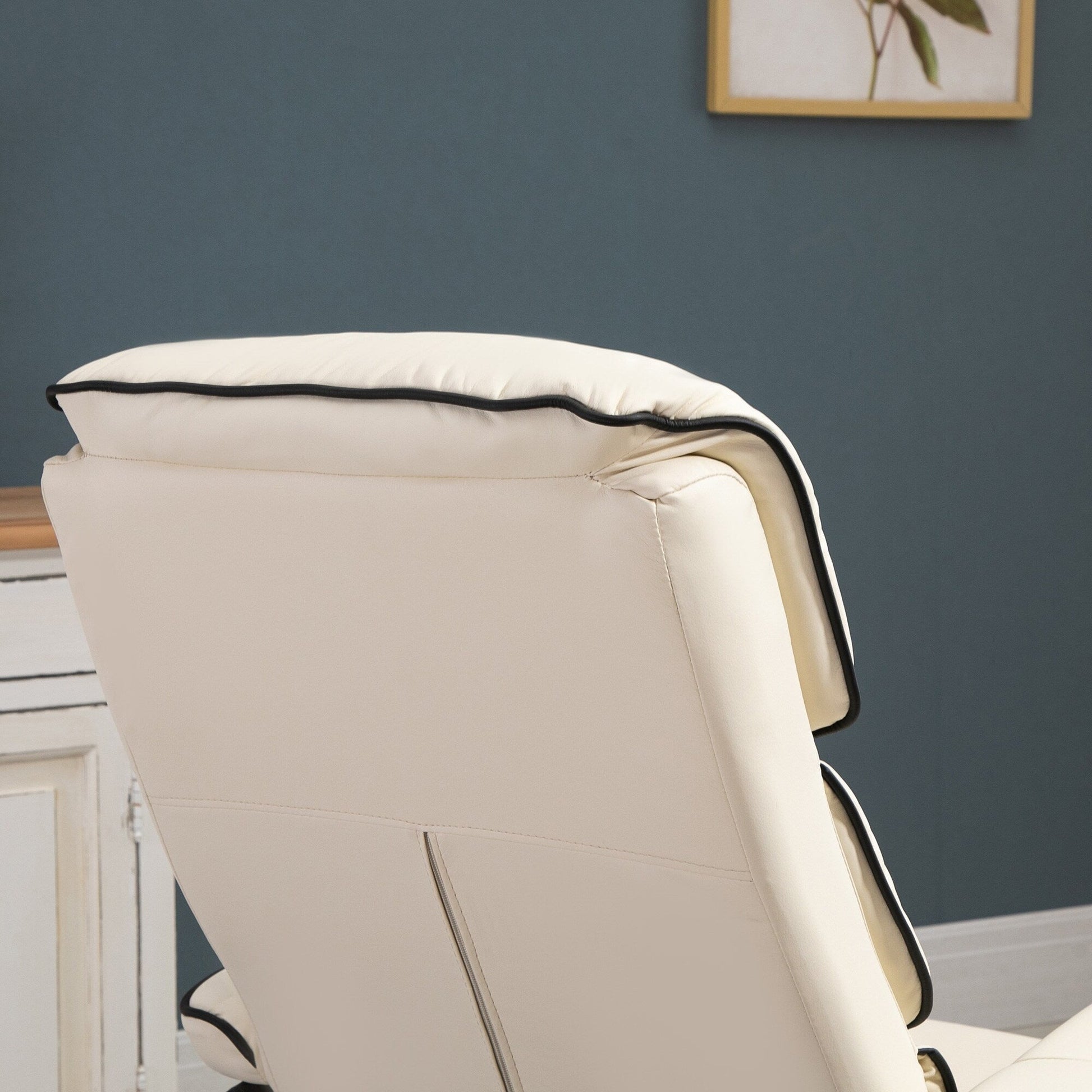 Fauteuil inclinable pivotant à 360° en cuir PU, chaise de salon réglable, dossier haut, accoudoirs, avec repose-pieds et rembourrage en mousse épaisse.