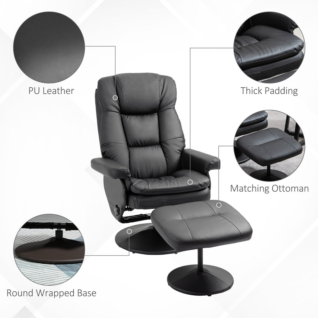 360 Swivel Recliner Chair Adjustable Recline Office Chair Soft PU Leather Computer Chair with Footrest