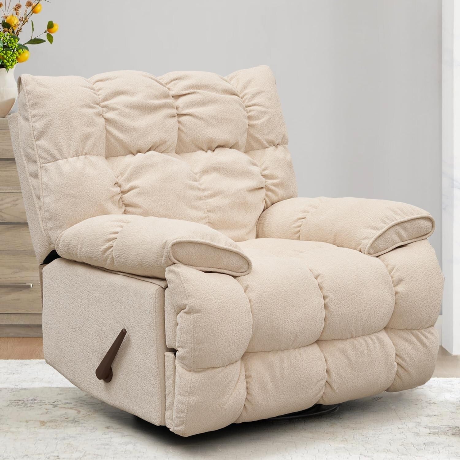 Fauteuil inclinable pivotant à 360°, revêtement en tissu, basculant et inclinable, canapé-lit simple et confortable avec soutien lombaire pour le salon.