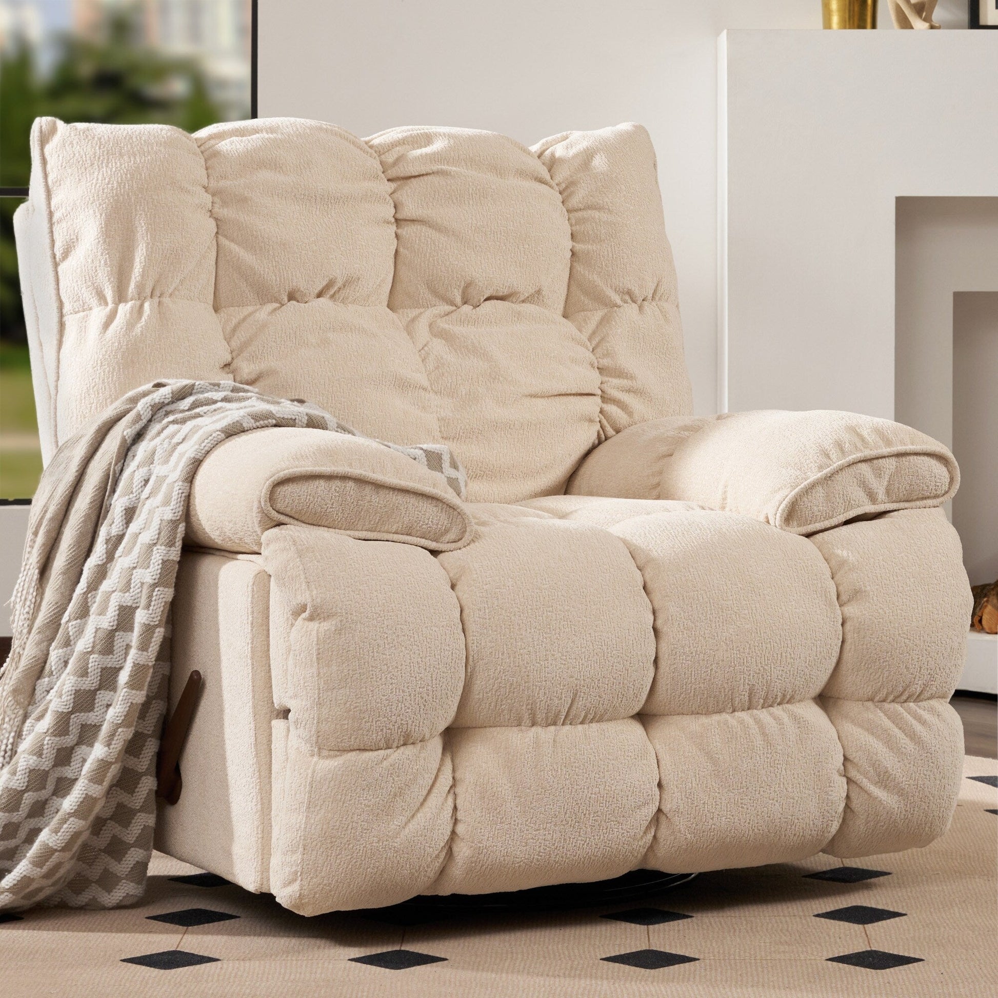 Fauteuil inclinable pivotant à 360°, revêtement en tissu, basculant et inclinable, canapé-lit simple et confortable avec soutien lombaire pour le salon.