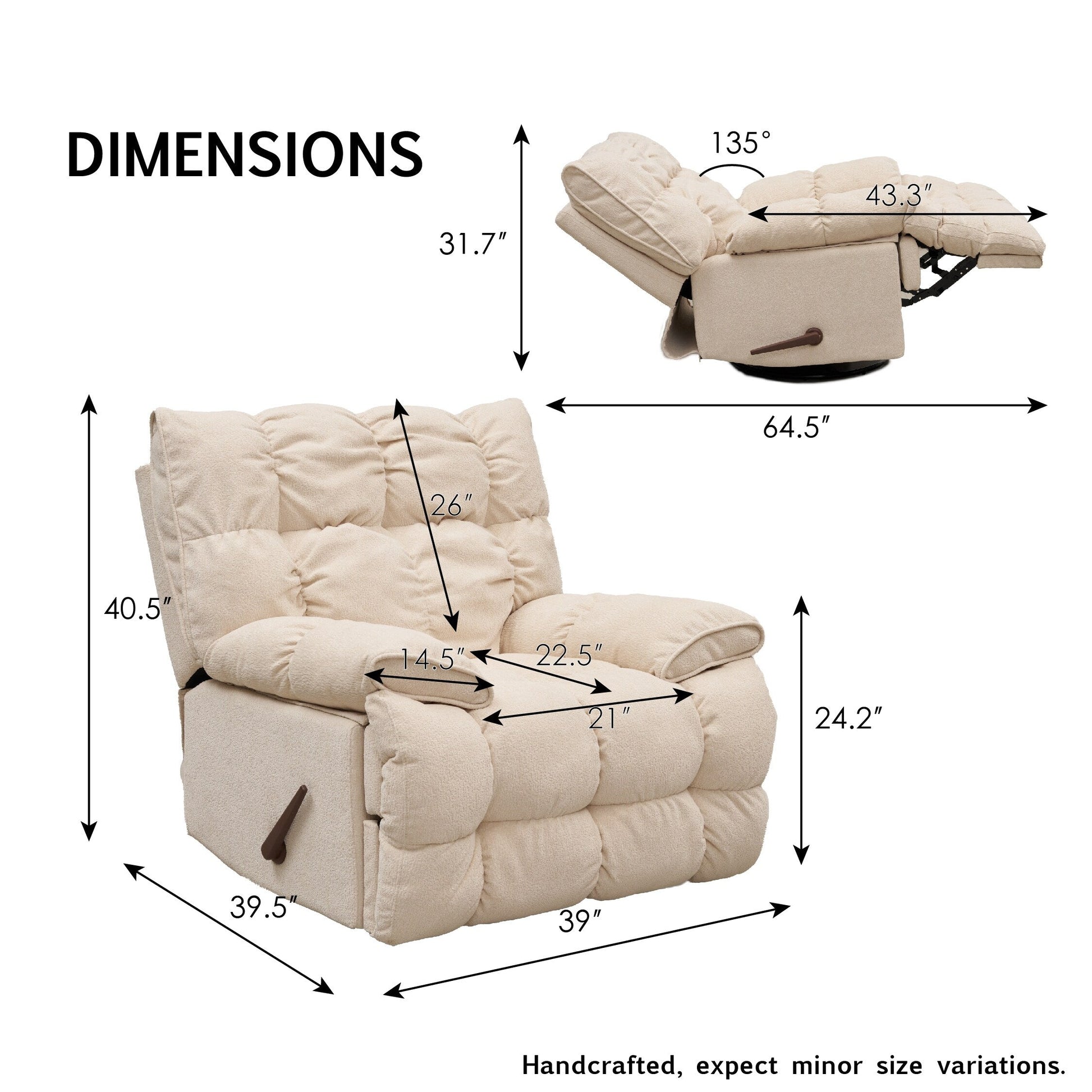 Fauteuil inclinable pivotant à 360°, revêtement en tissu, basculant et inclinable, canapé-lit simple et confortable avec soutien lombaire pour le salon.