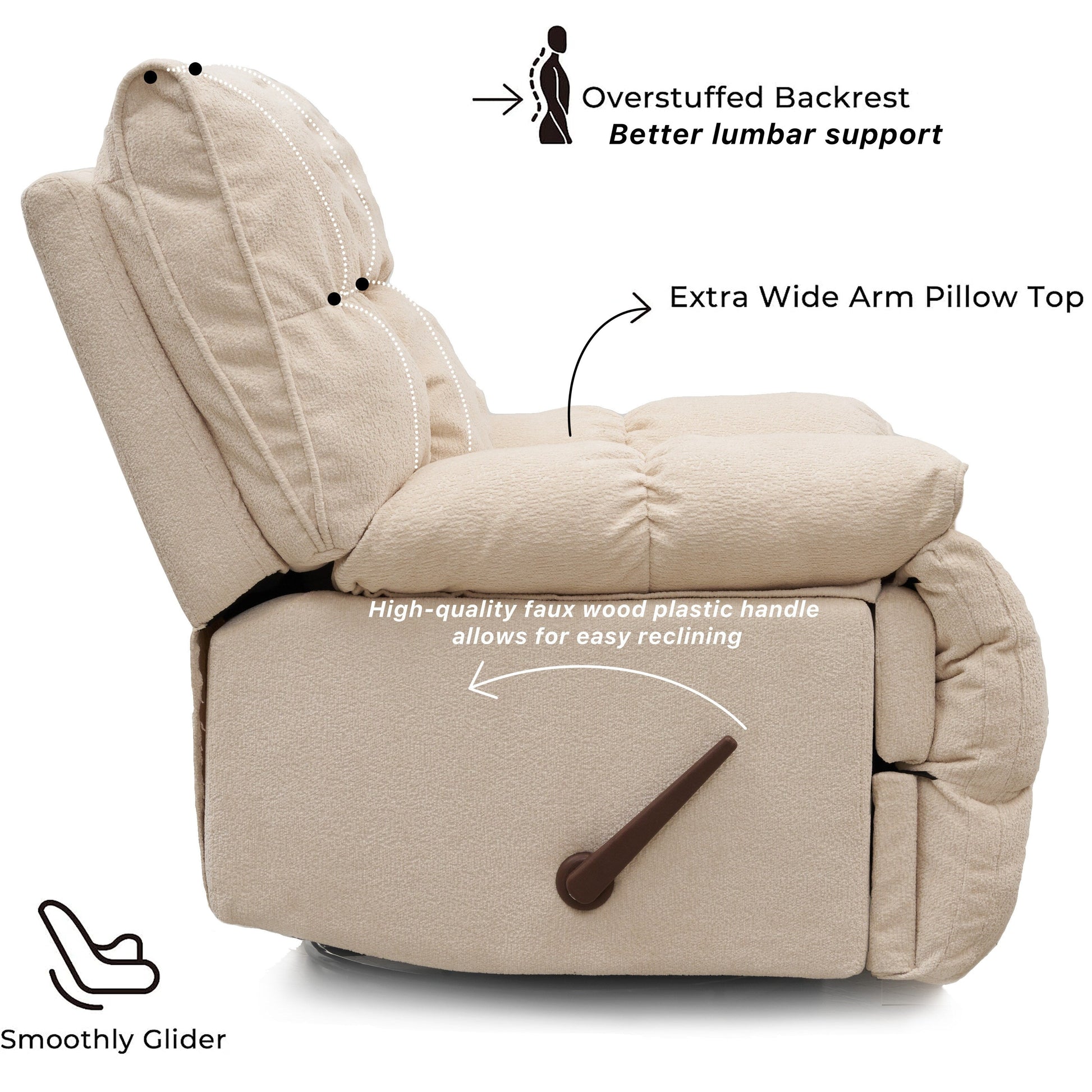 Fauteuil inclinable pivotant à 360°, revêtement en tissu, basculant et inclinable, canapé-lit simple et confortable avec soutien lombaire pour le salon.