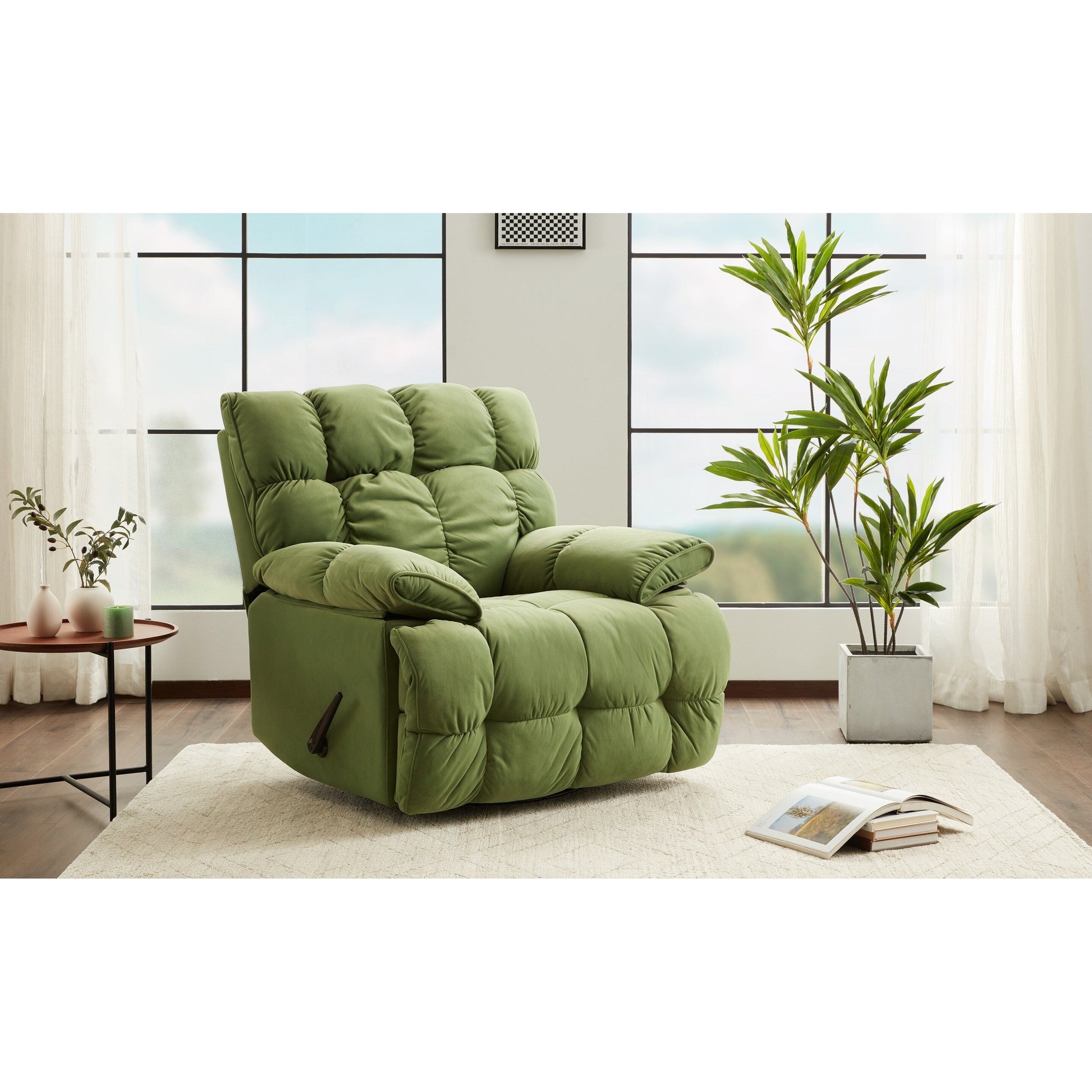 Fauteuil inclinable pivotant à 360°, revêtement en tissu, basculant et inclinable, canapé-lit simple et confortable avec soutien lombaire pour le salon.