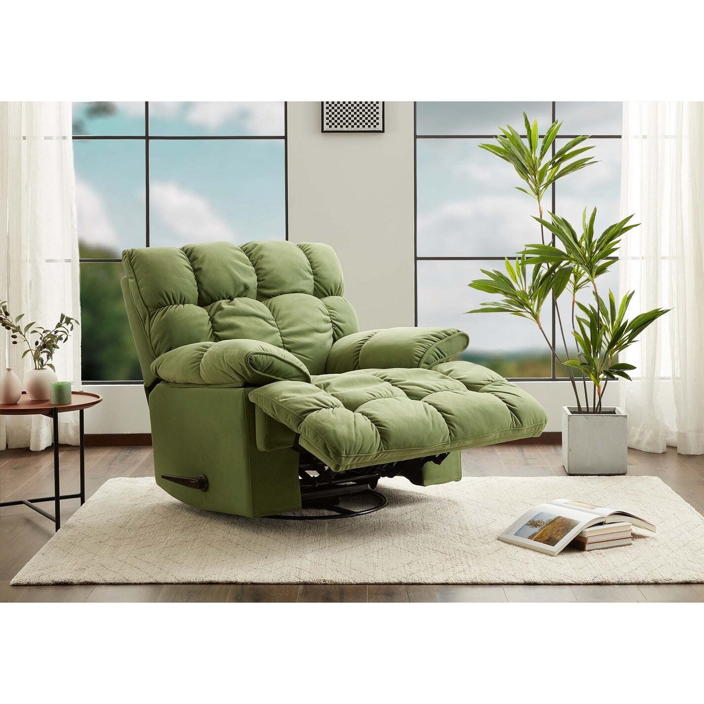 Fauteuil inclinable pivotant à 360°, revêtement en tissu, basculant et inclinable, canapé-lit simple et confortable avec soutien lombaire pour le salon.