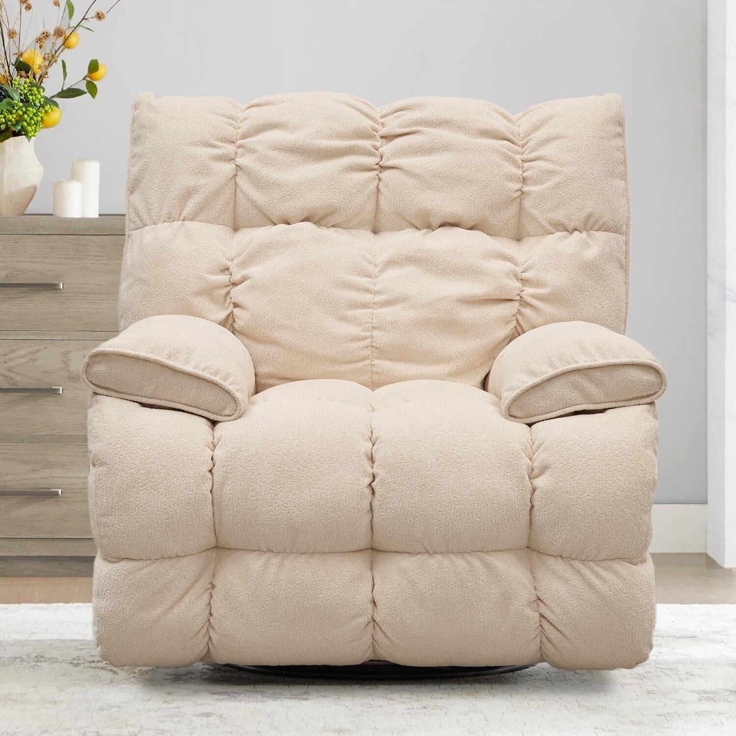 Fauteuil inclinable pivotant à 360°, revêtement en tissu, basculant et inclinable, canapé-lit simple et confortable avec soutien lombaire pour le salon.
