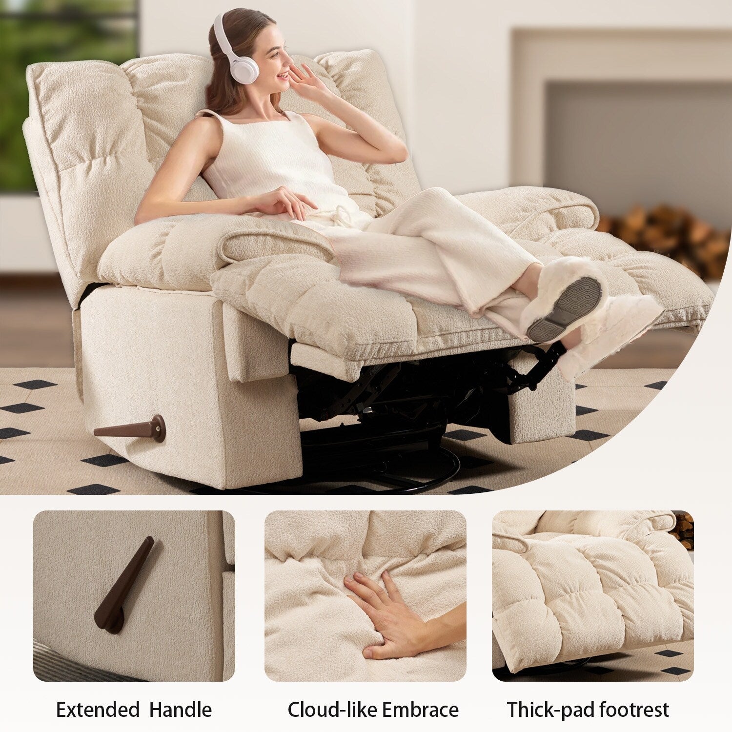 Fauteuil inclinable pivotant à 360°, revêtement en tissu, basculant et inclinable, canapé-lit simple et confortable avec soutien lombaire pour le salon.