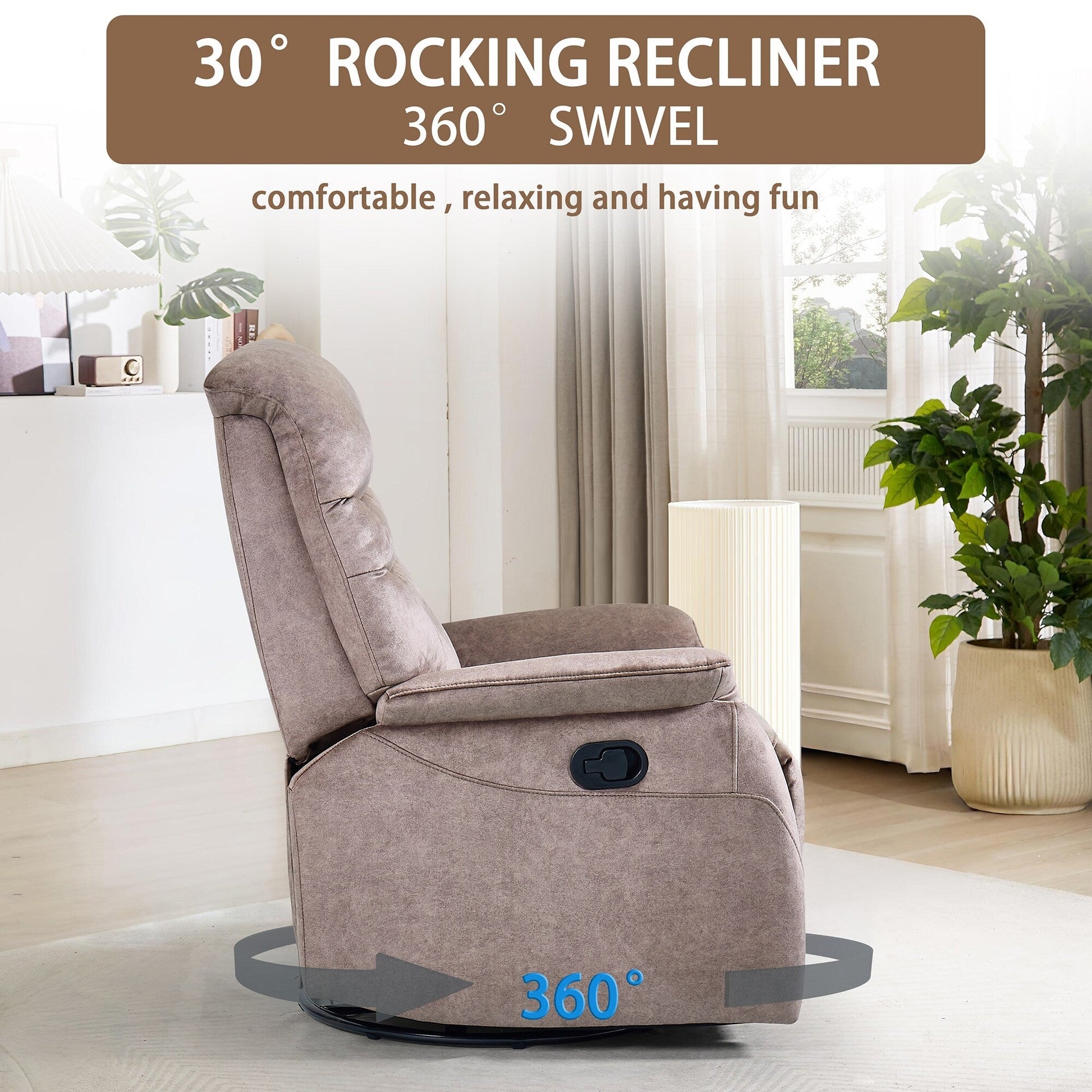 360 Swivel Rocking Recliner Chair Modern Velvet Lounge Chair Adjustable Single Sofa with Lumbar Support