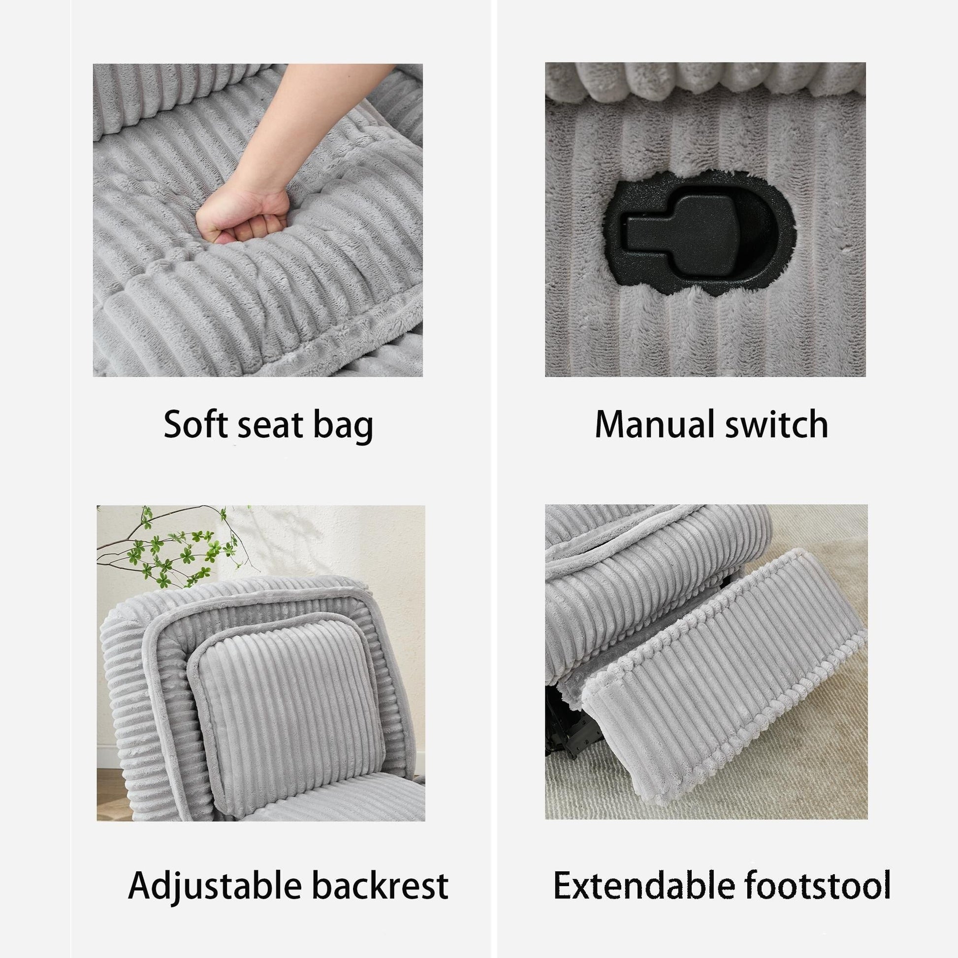 360 Swivel Rocking Recliner with Adjustable Backrest Corduroy