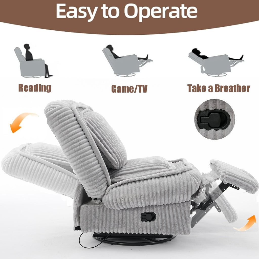 360 Swivel Rocking Recliner with Adjustable Backrest Corduroy