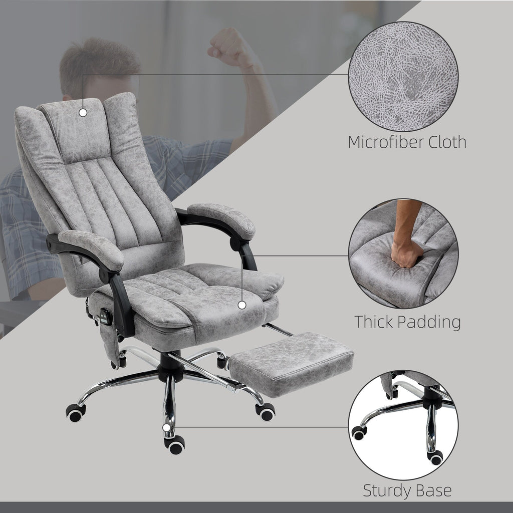 Chaise de bureau de massage pivotante à 360 degrés, chaise inclinable à dossier haut avec chauffage lombaire, dossier inclinable et repose-pieds extensible.