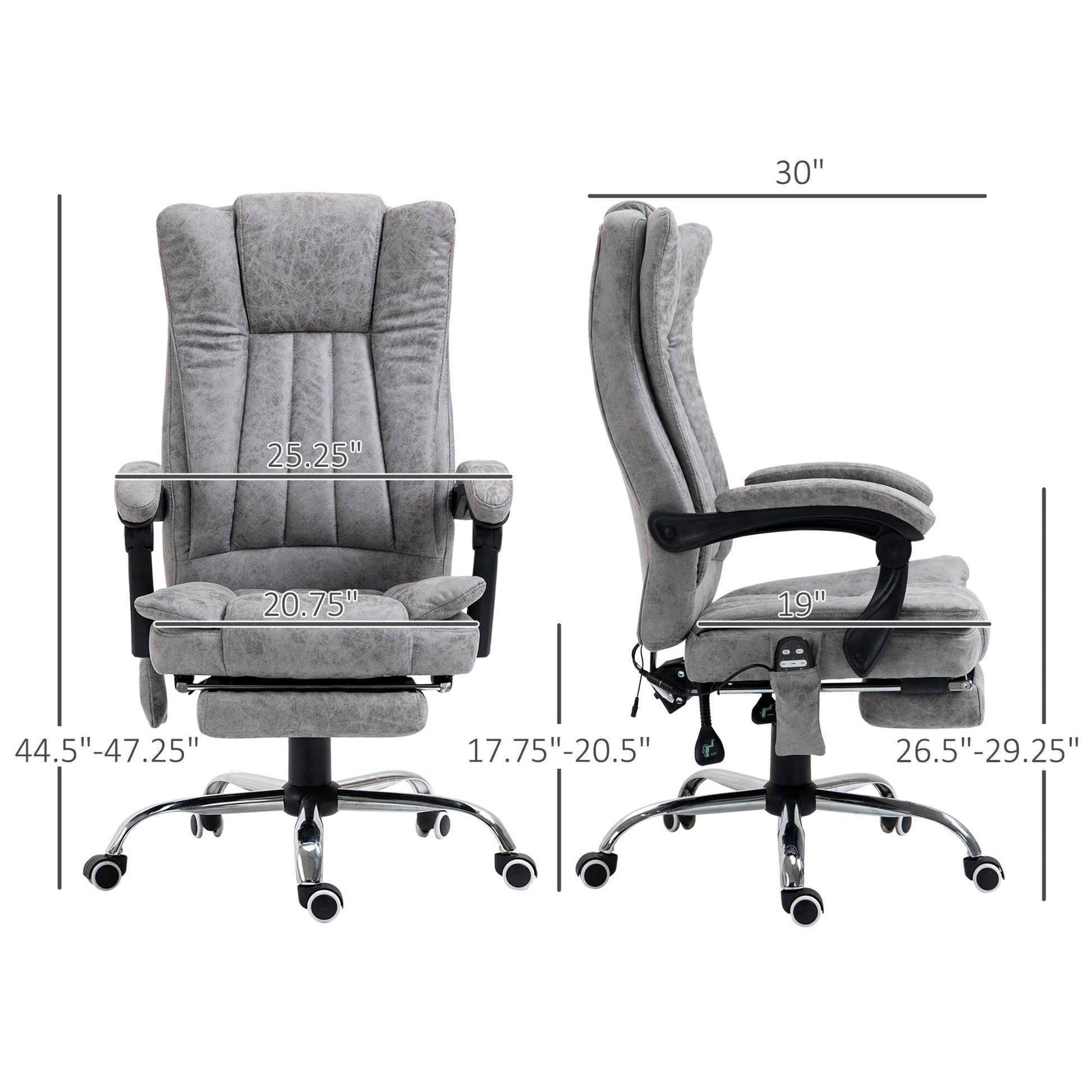 Chaise de bureau de massage pivotante à 360 degrés, chaise inclinable à dossier haut avec chauffage lombaire, dossier inclinable et repose-pieds extensible.