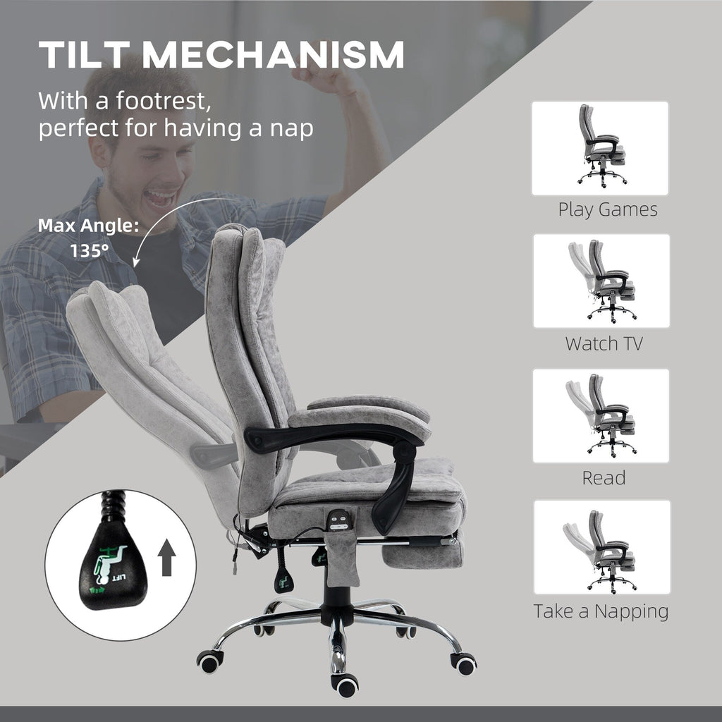 Chaise de bureau de massage pivotante à 360 degrés, chaise inclinable à dossier haut avec chauffage lombaire, dossier inclinable et repose-pieds extensible.