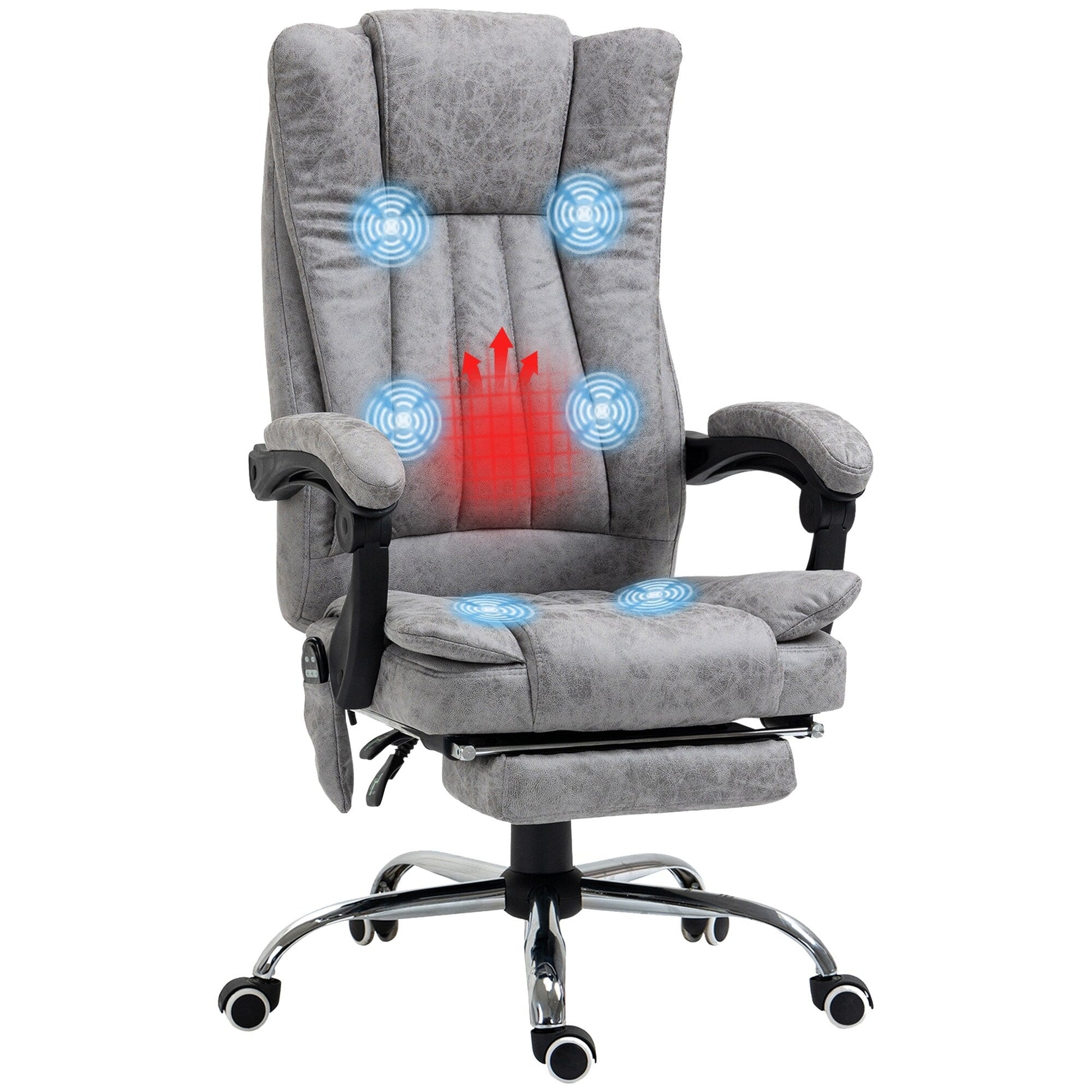 Chaise de bureau de massage pivotante à 360 degrés, chaise inclinable à dossier haut avec chauffage lombaire, dossier inclinable et repose-pieds extensible.