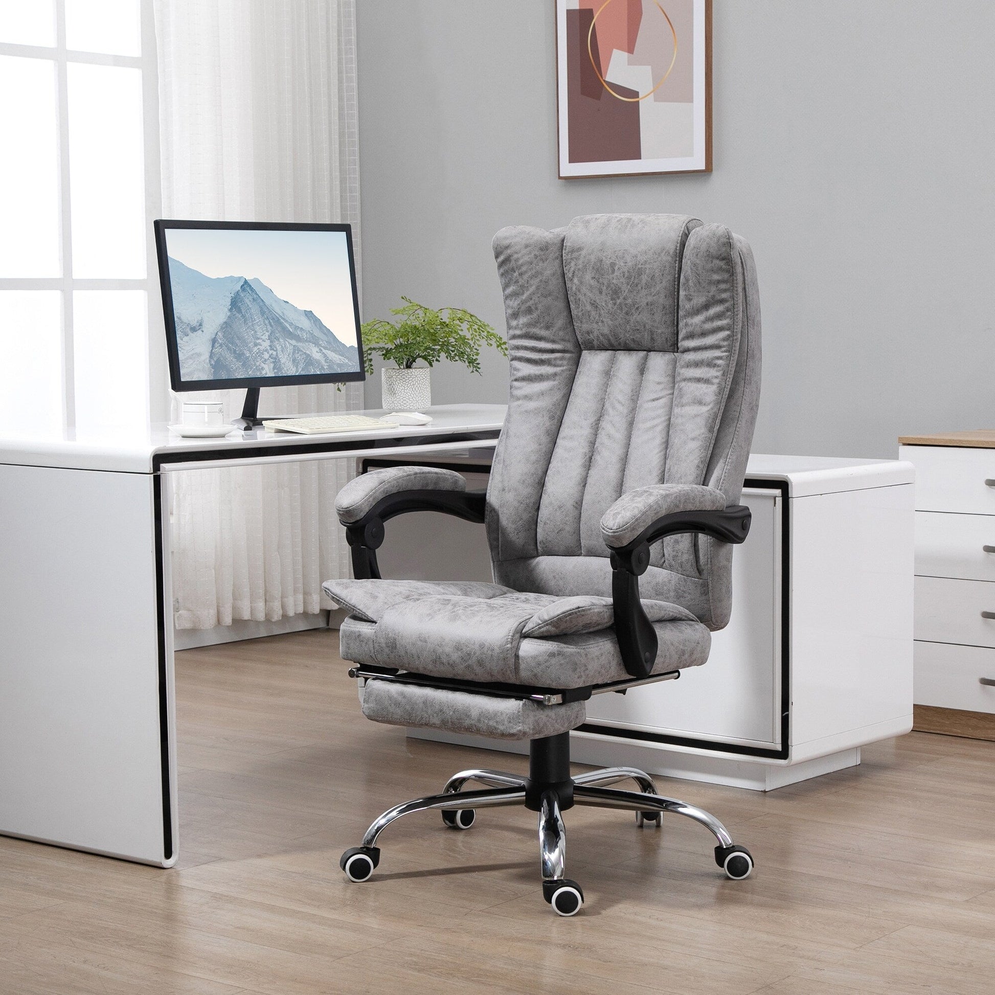 Chaise de bureau de massage pivotante à 360 degrés, chaise inclinable à dossier haut avec chauffage lombaire, dossier inclinable et repose-pieds extensible.