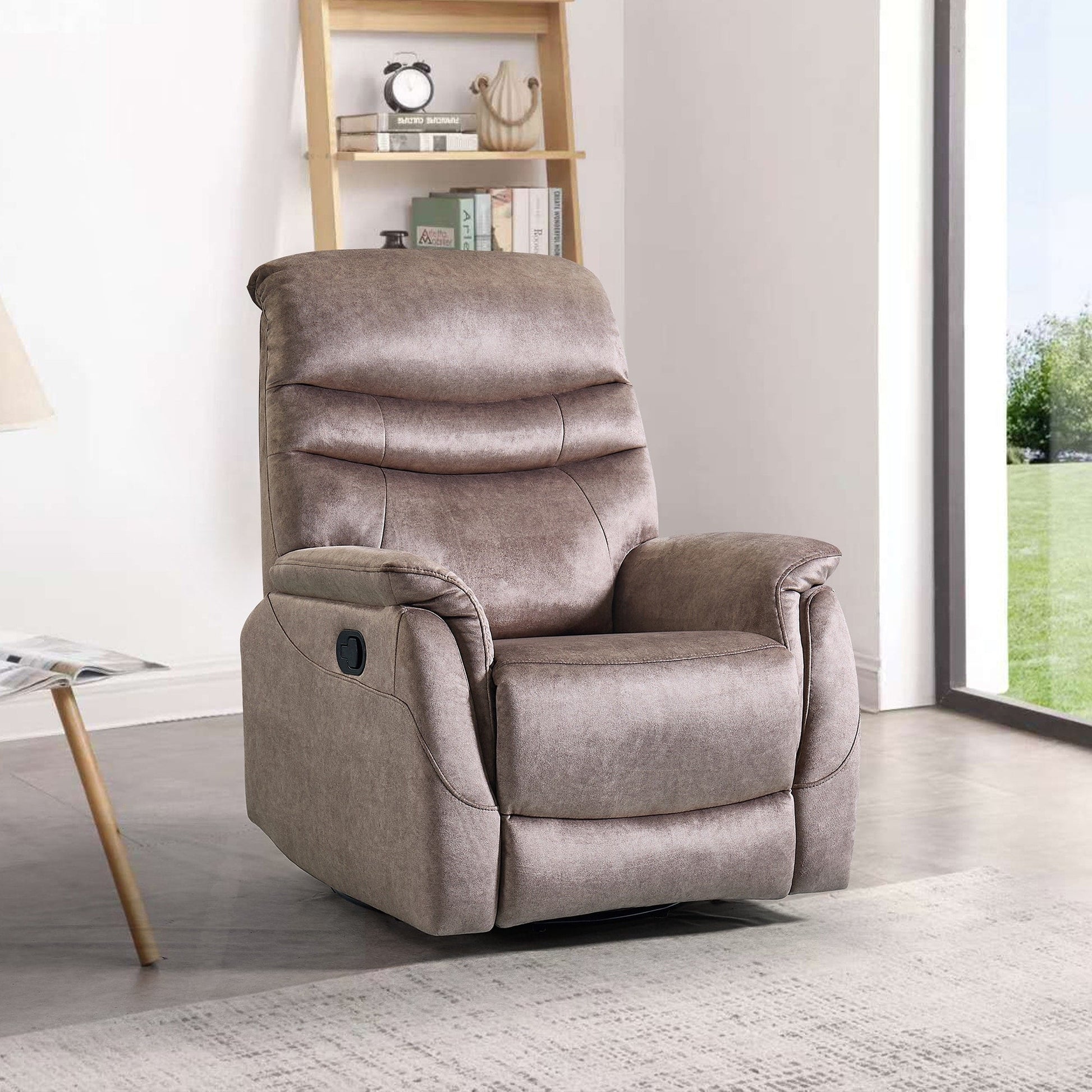 Fauteuil inclinable pivotant à 360° avec dossier réglable, tissu durable, canapé inclinable moderne avec soutien lombaire.