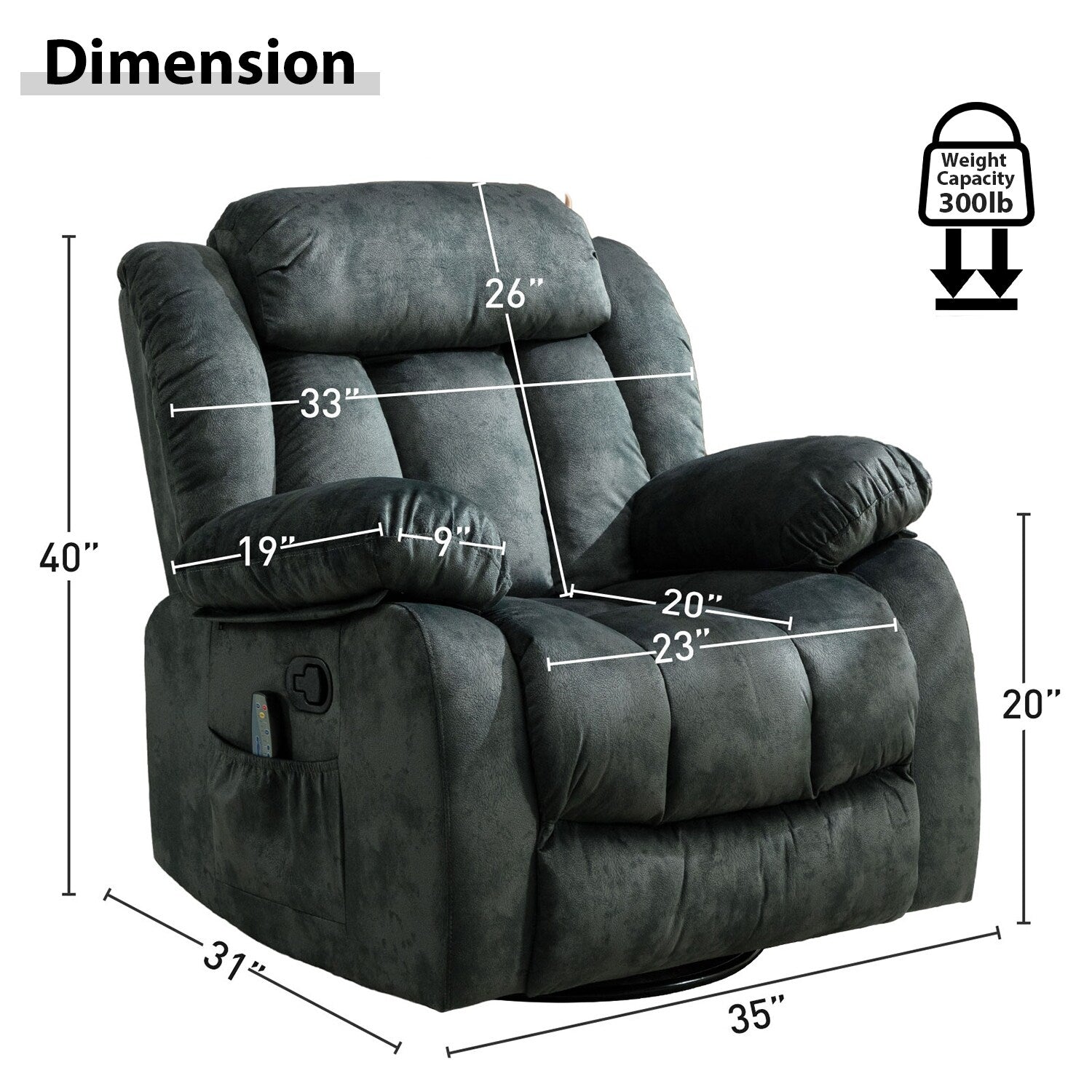 Fauteuil inclinable à massage manuel oscillant rotatif à 360° avec chaleur et vibration