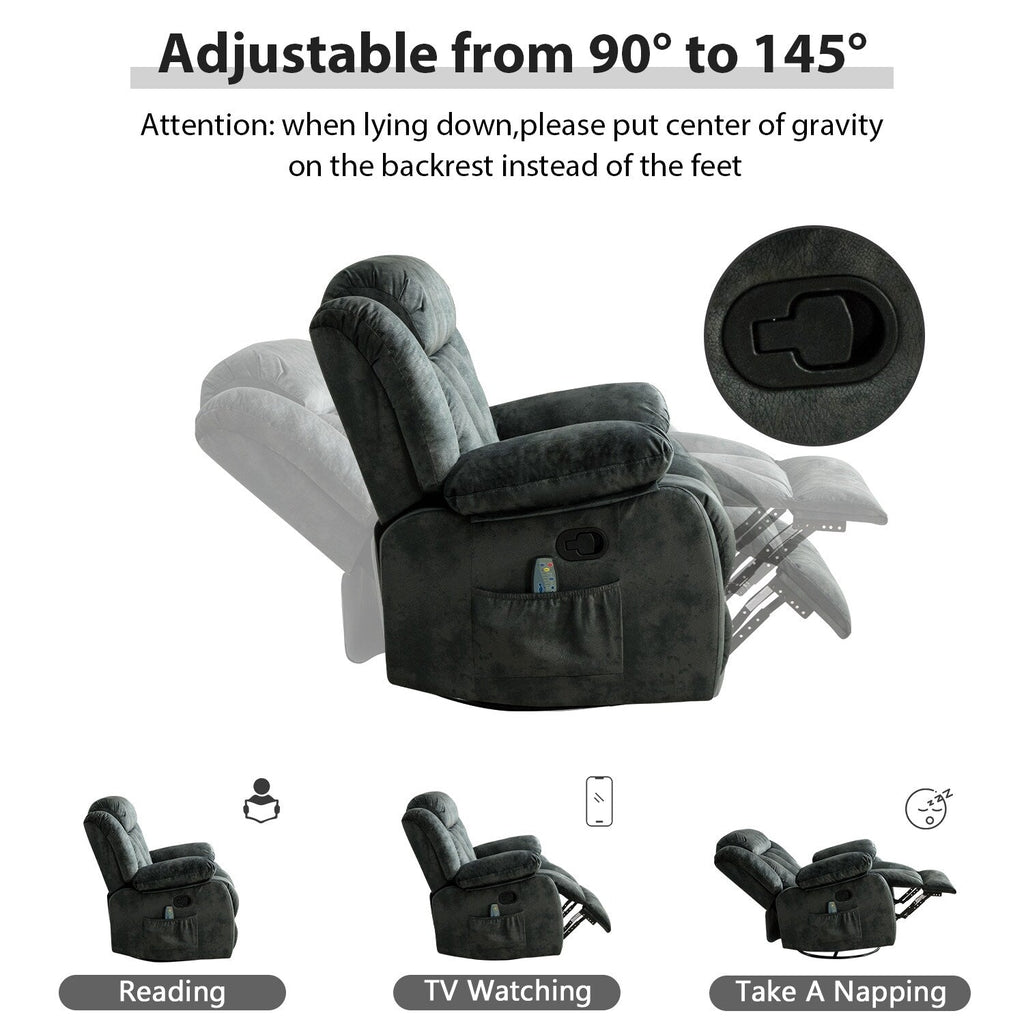 Fauteuil inclinable à massage manuel oscillant rotatif à 360° avec chaleur et vibration