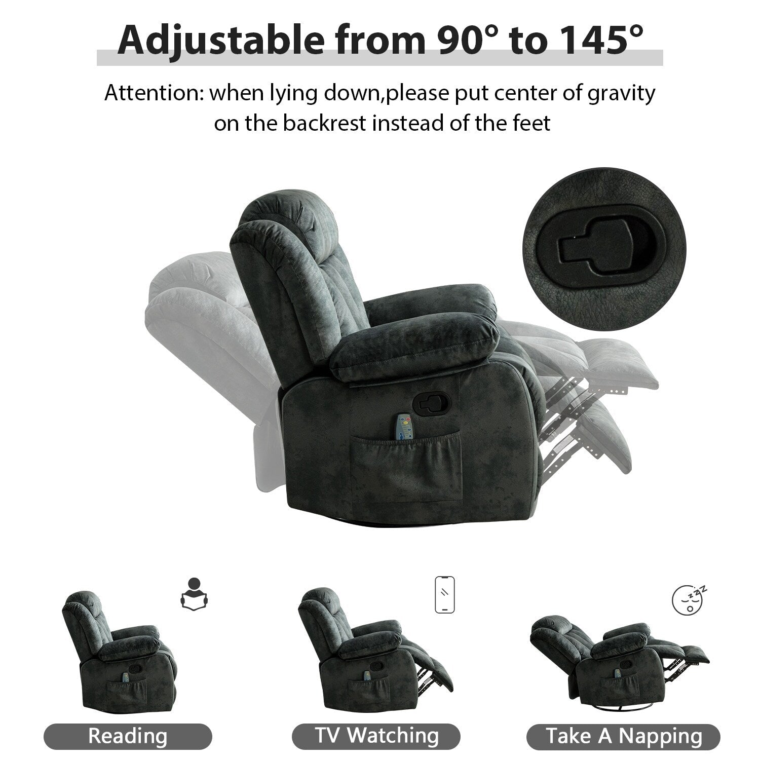 Fauteuil inclinable à massage manuel oscillant rotatif à 360° avec chaleur et vibration