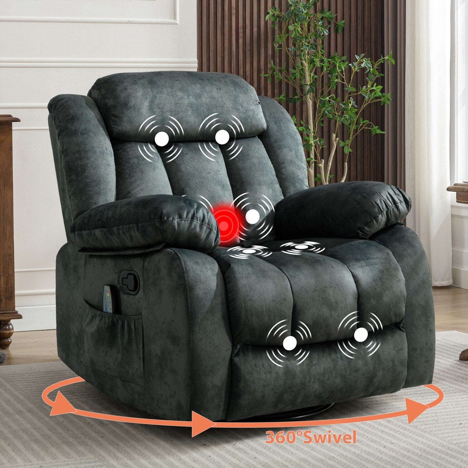 Fauteuil inclinable à massage manuel oscillant rotatif à 360° avec chaleur et vibration