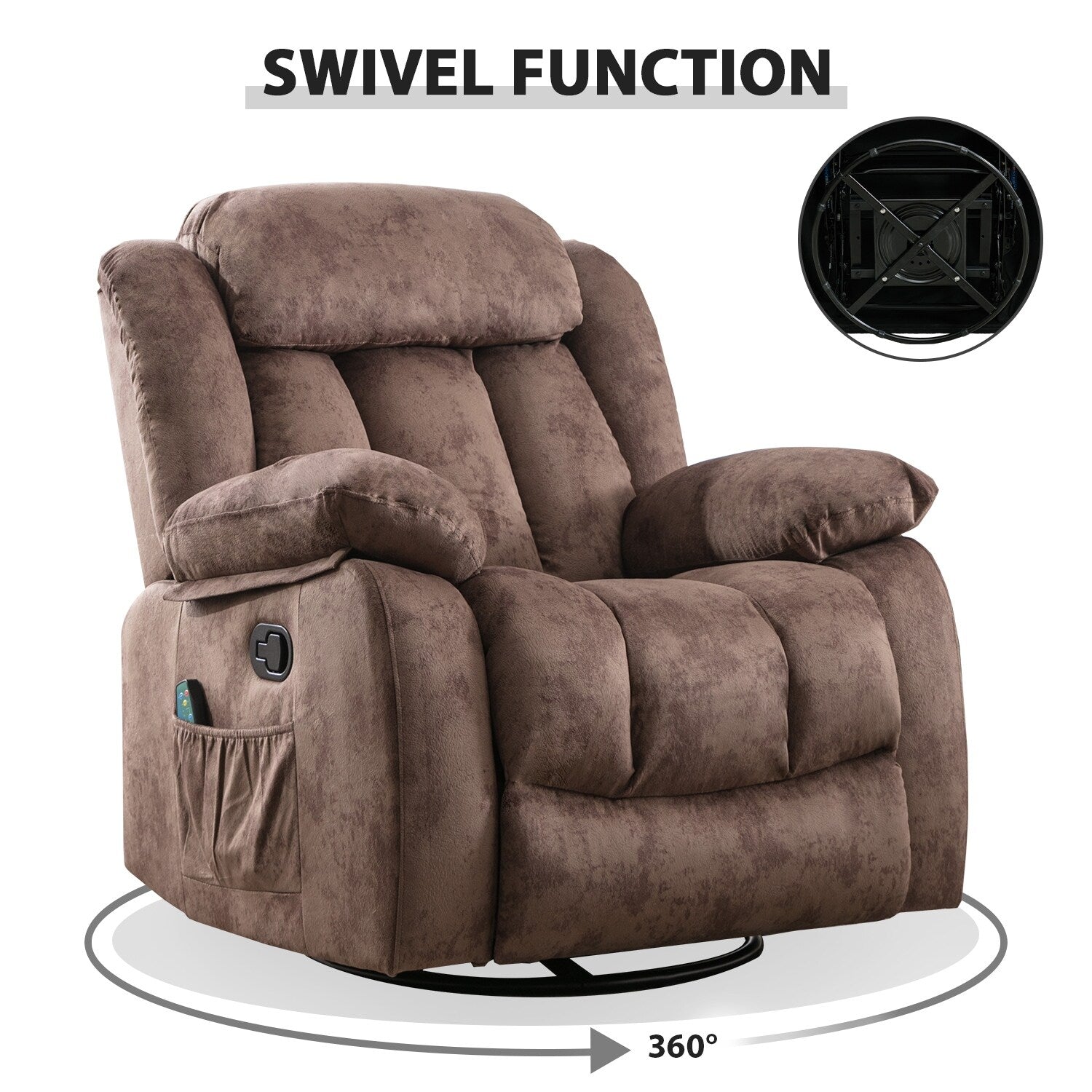 Fauteuil inclinable à massage manuel oscillant rotatif à 360° avec chaleur et vibration