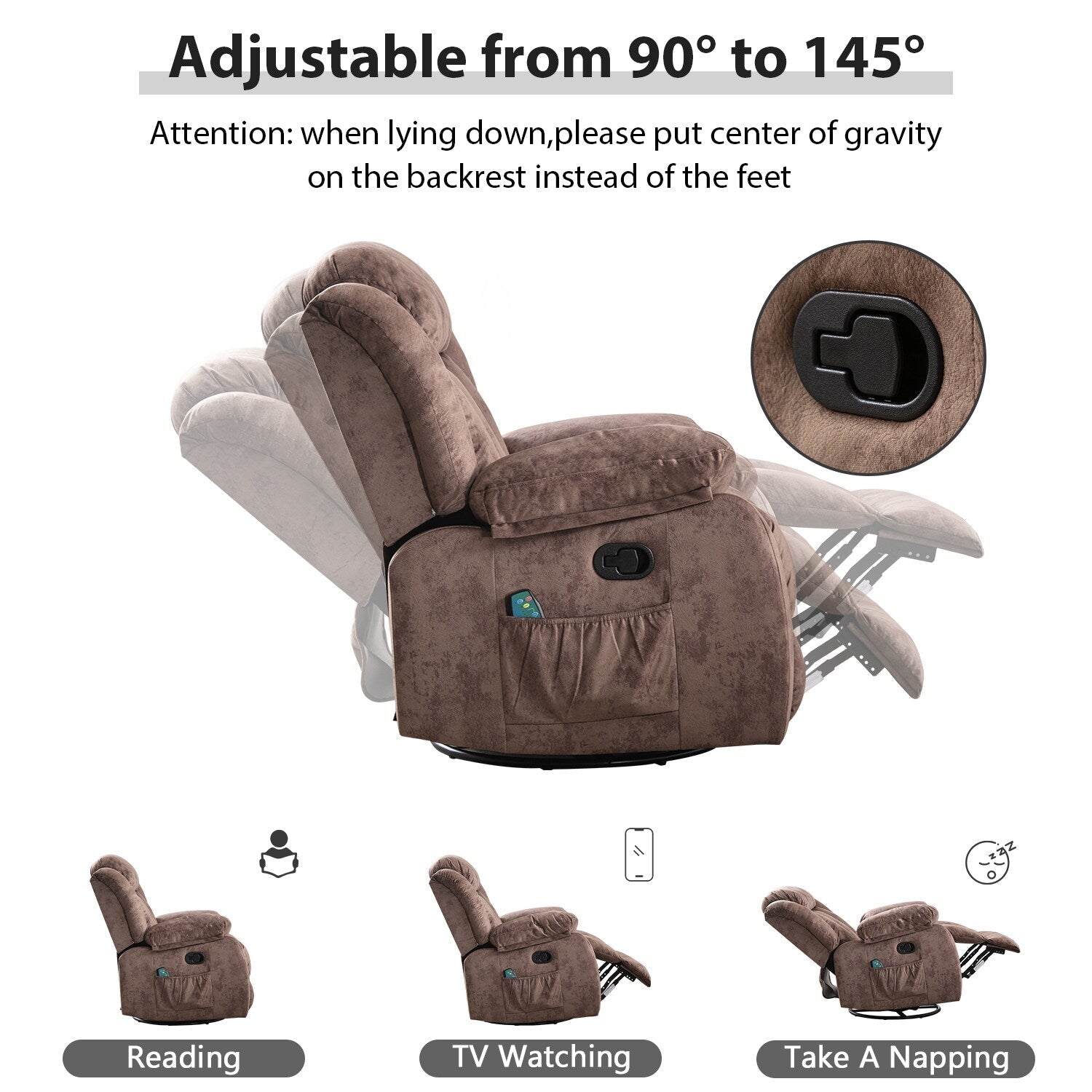 Fauteuil inclinable à massage manuel oscillant rotatif à 360° avec chaleur et vibration