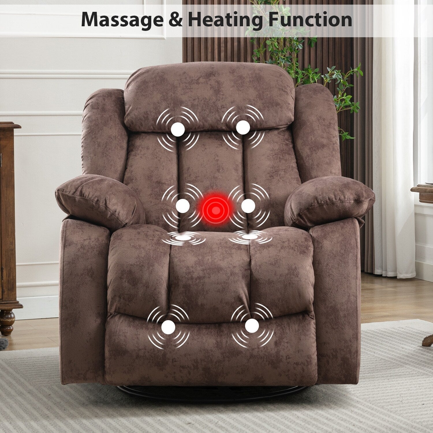 Fauteuil inclinable à massage manuel oscillant rotatif à 360° avec chaleur et vibration