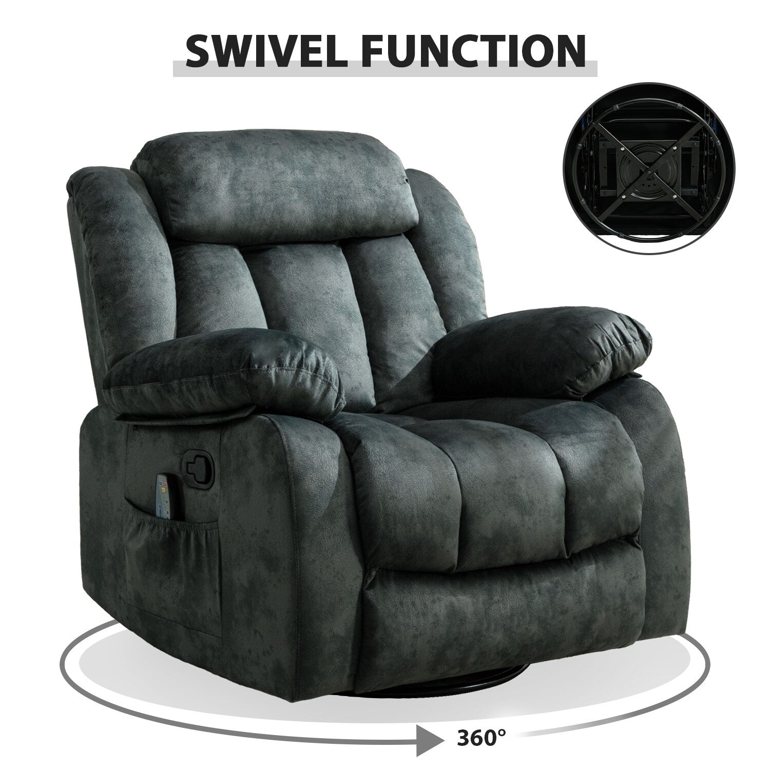Fauteuil inclinable à massage manuel oscillant rotatif à 360° avec chaleur et vibration