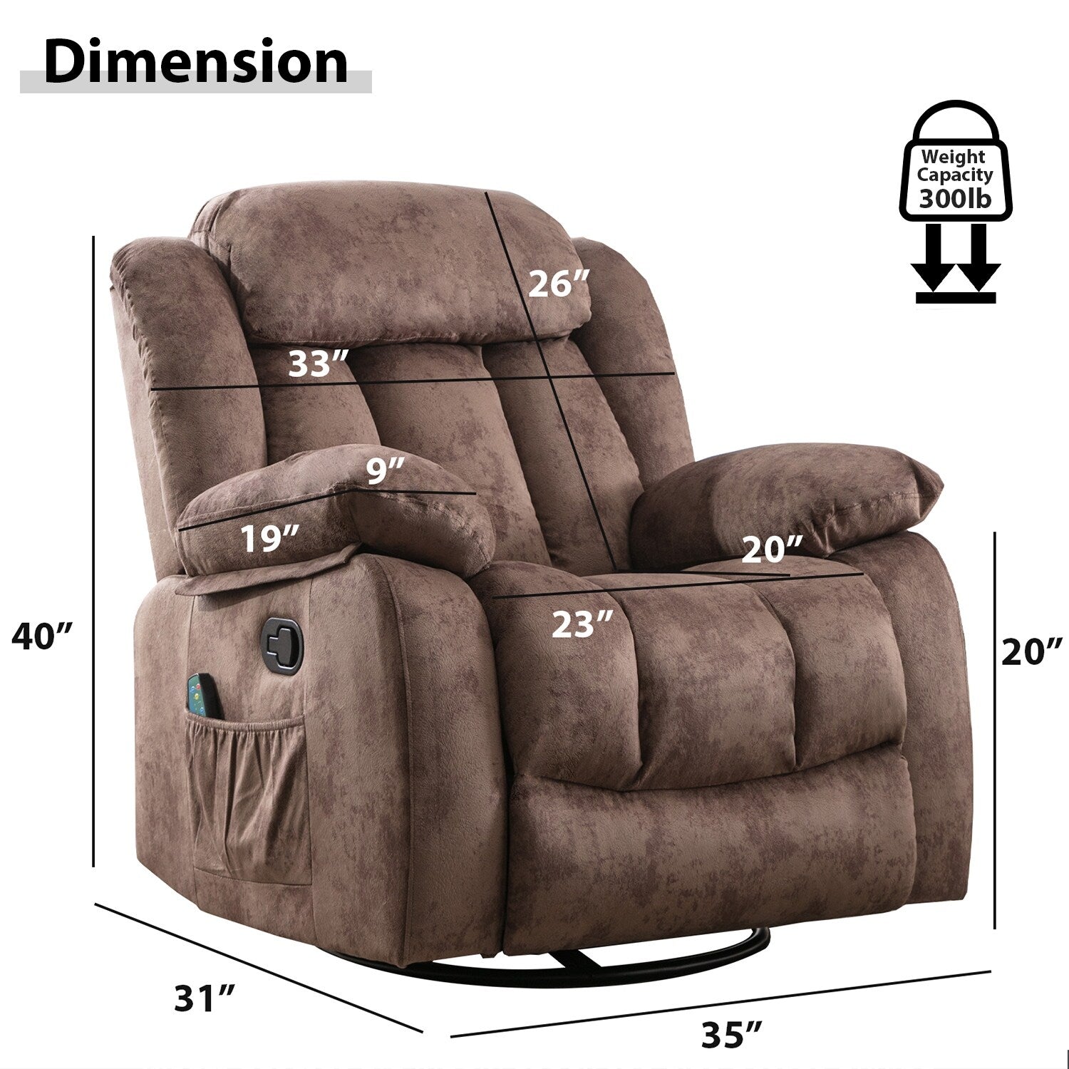 Fauteuil inclinable à massage manuel oscillant rotatif à 360° avec chaleur et vibration