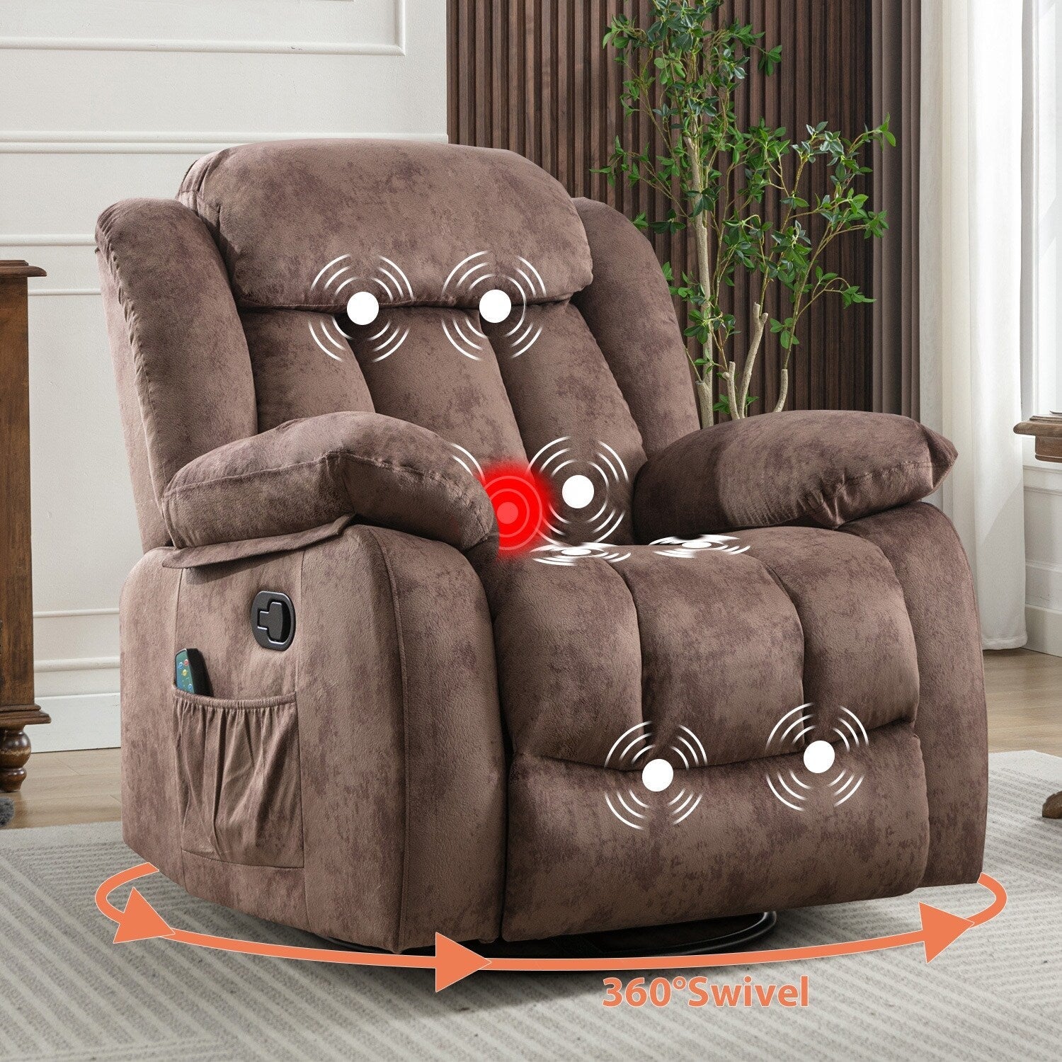 Fauteuil inclinable à massage manuel oscillant rotatif à 360° avec chaleur et vibration