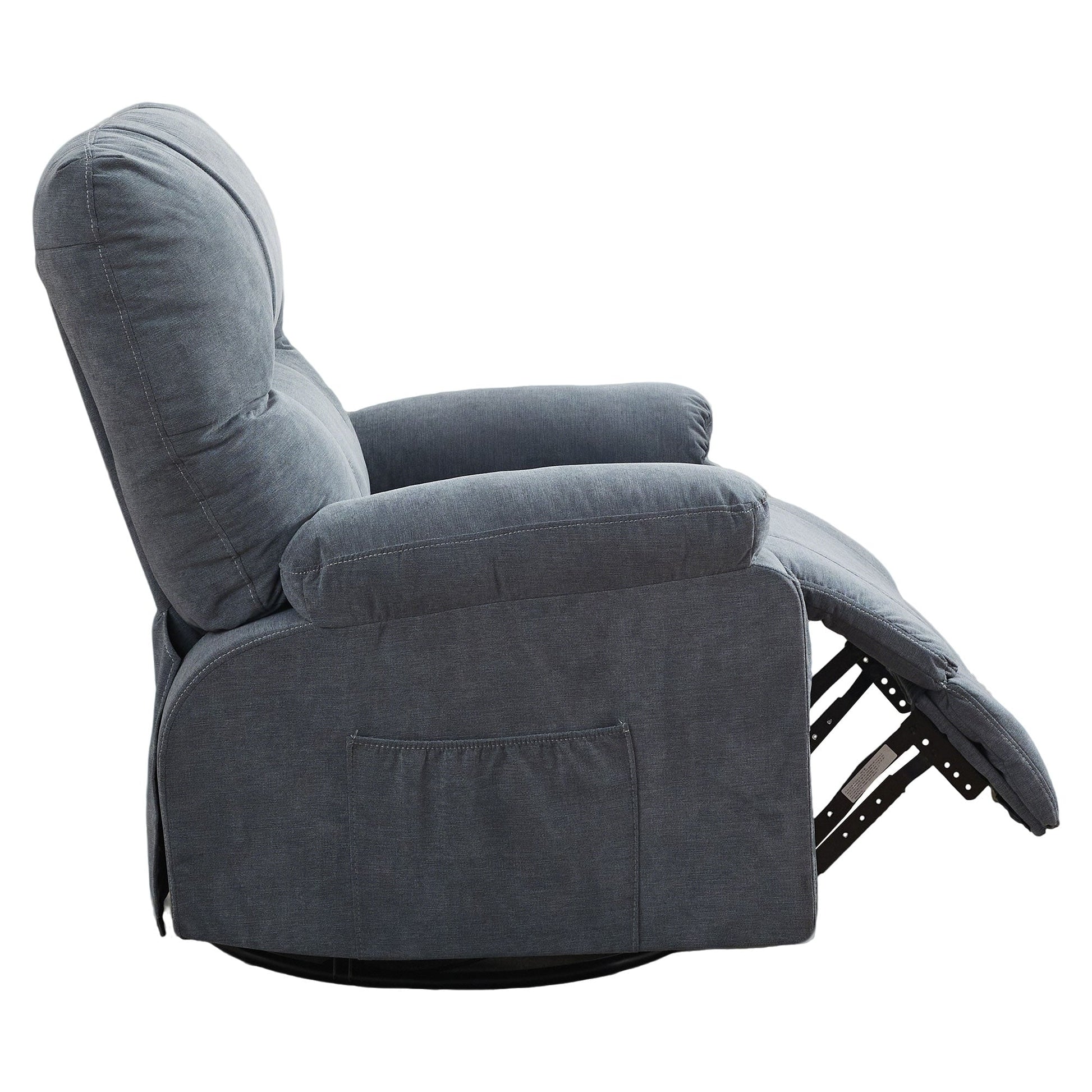 360° Rotating Recliner Chair with Adjustable Backrest, Swivel Rocking Armchair with Footrest, Soft Cushions & Side Pockets