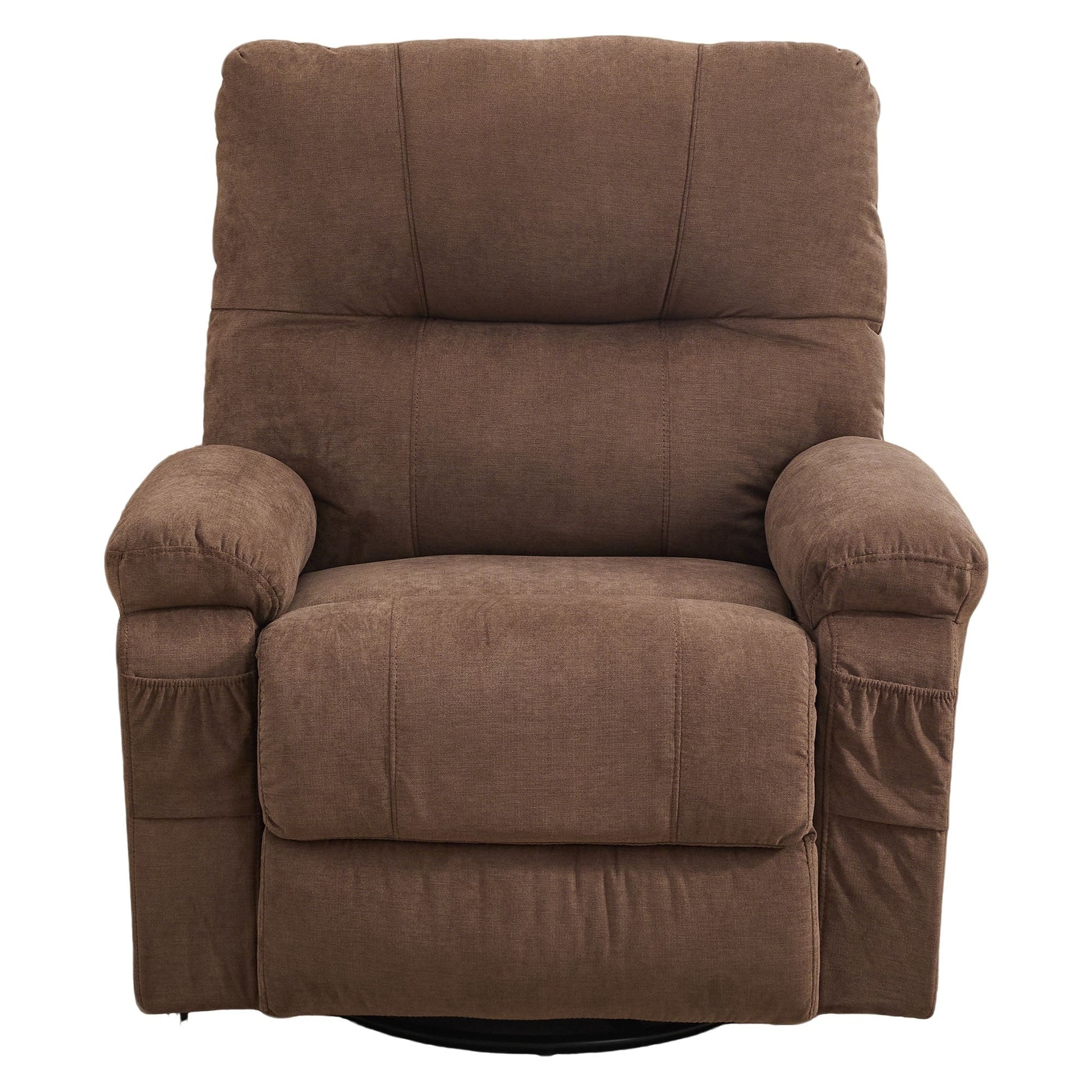 360° Rotating Recliner Chair with Adjustable Backrest, Swivel Rocking Armchair with Footrest, Soft Cushions & Side Pockets
