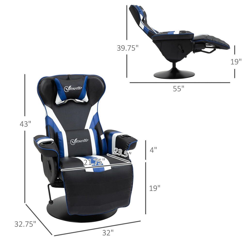 Chaise de jeu pivotante à 360°, style course, inclinable, ergonomique, pour ordinateur et bureau, avec support lombaire, repose-pieds et porte-gobelets.