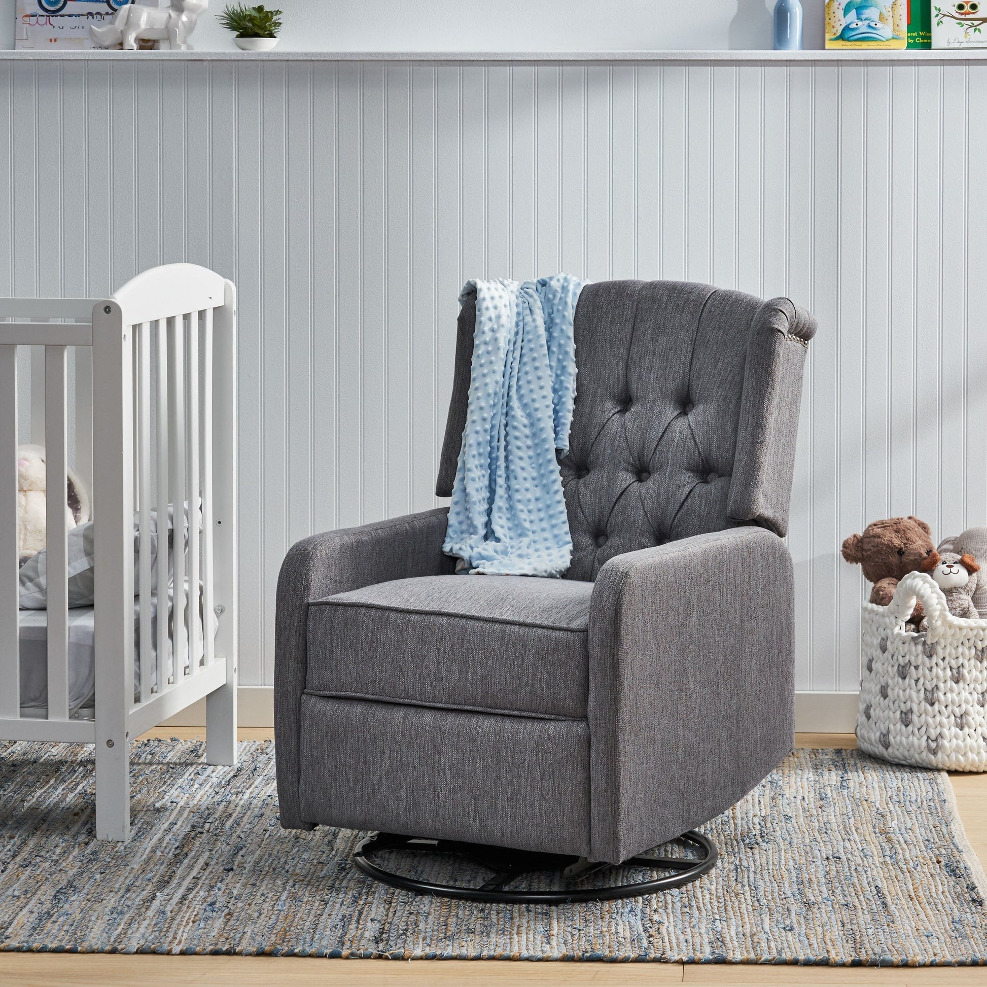 360° Rotation Lounge Chair with Classic Style for Living Room or Bedroom, Lever-Control Recliner for Reading & Relaxation