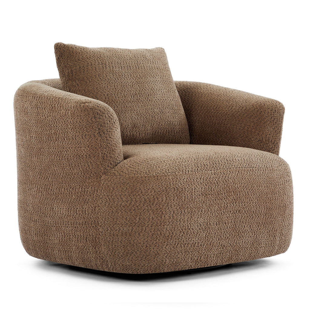 Chaise pivotante à 360°, chaise d'appoint en bouclé de 38,2 pouces avec coussin décoratif, canapé-lit capitonné avec accoudoirs incurvés