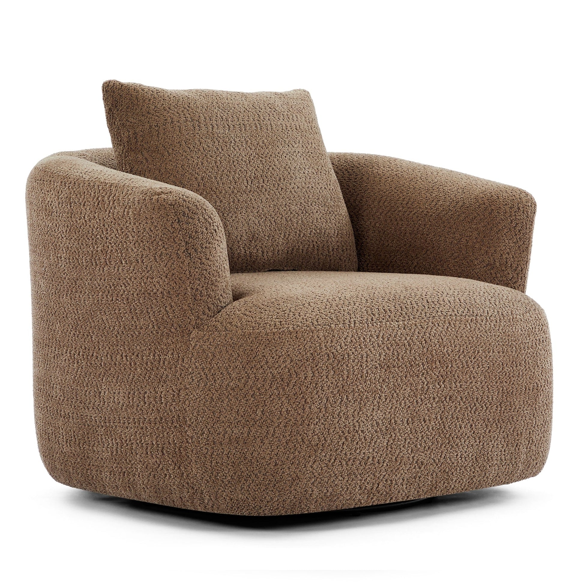 Chaise pivotante à 360°, chaise d'appoint en bouclé de 38,2 pouces avec coussin décoratif, canapé-lit capitonné avec accoudoirs incurvés