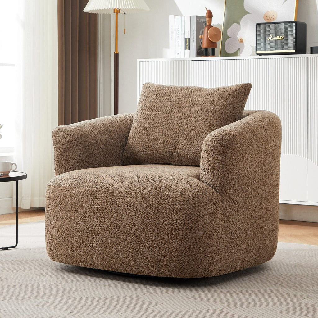 Chaise pivotante à 360°, chaise d'appoint en bouclé de 38,2 pouces avec coussin décoratif, canapé-lit capitonné avec accoudoirs incurvés