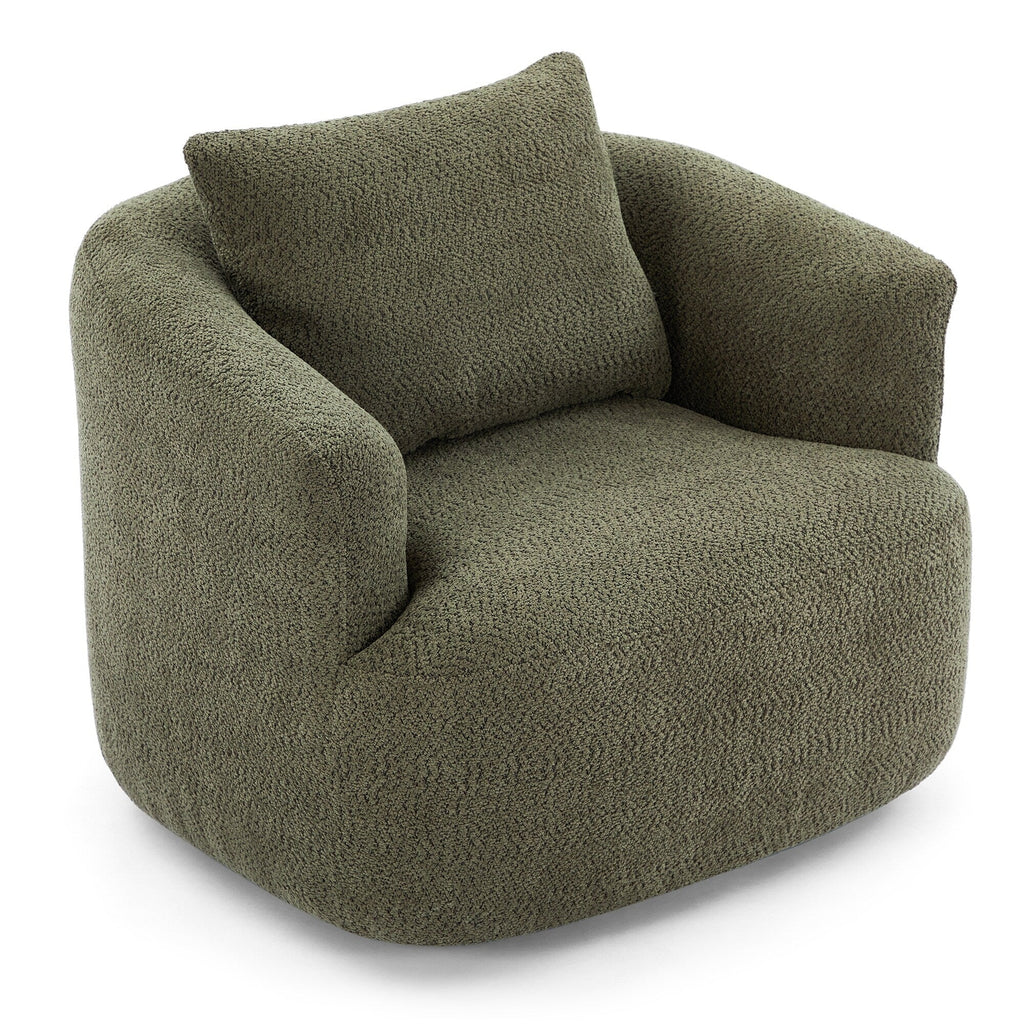 Chaise pivotante à 360°, chaise d'appoint en bouclé de 38,2 pouces avec coussin décoratif, canapé-lit capitonné avec accoudoirs incurvés
