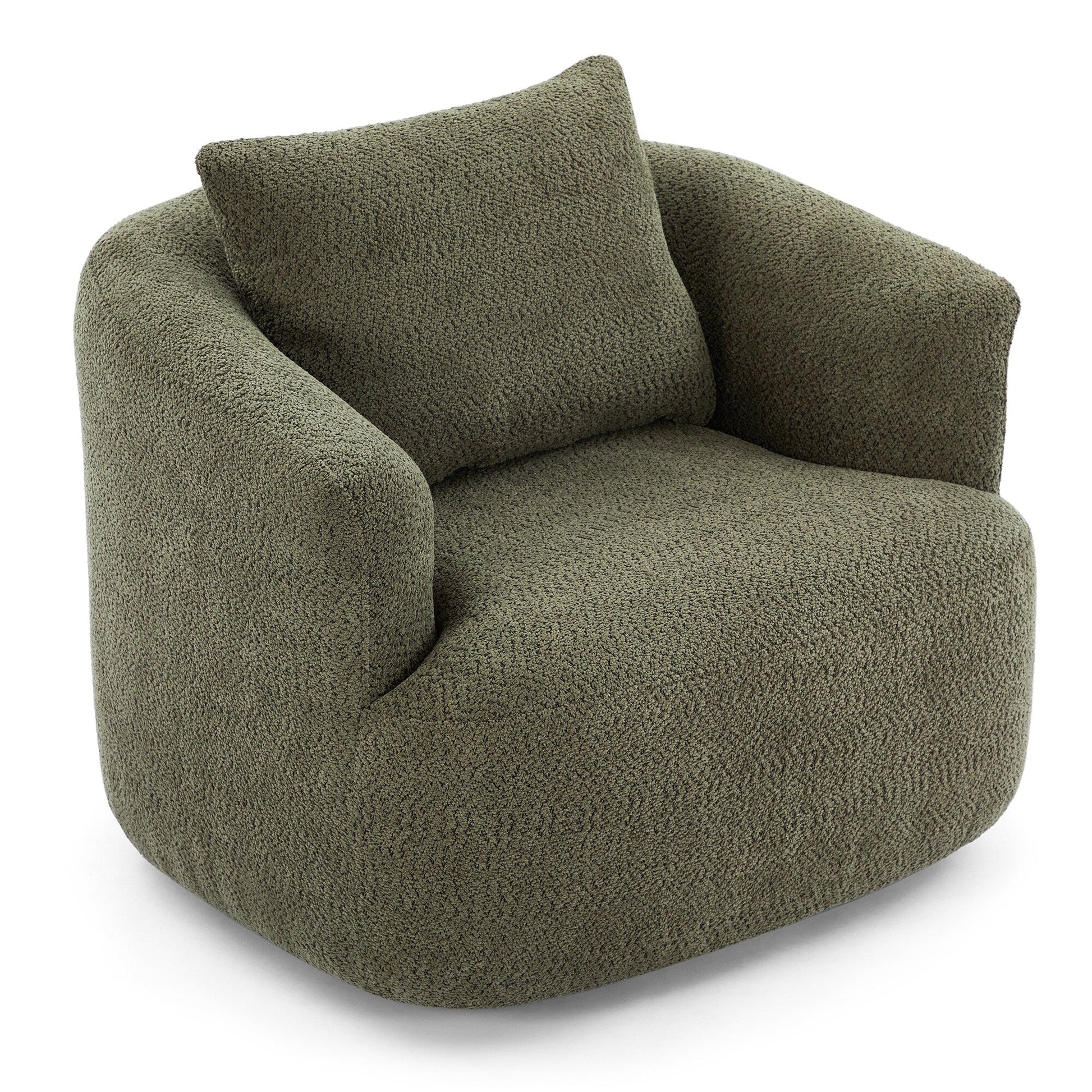 Chaise pivotante à 360°, chaise d'appoint en bouclé de 38,2 pouces avec coussin décoratif, canapé-lit capitonné avec accoudoirs incurvés