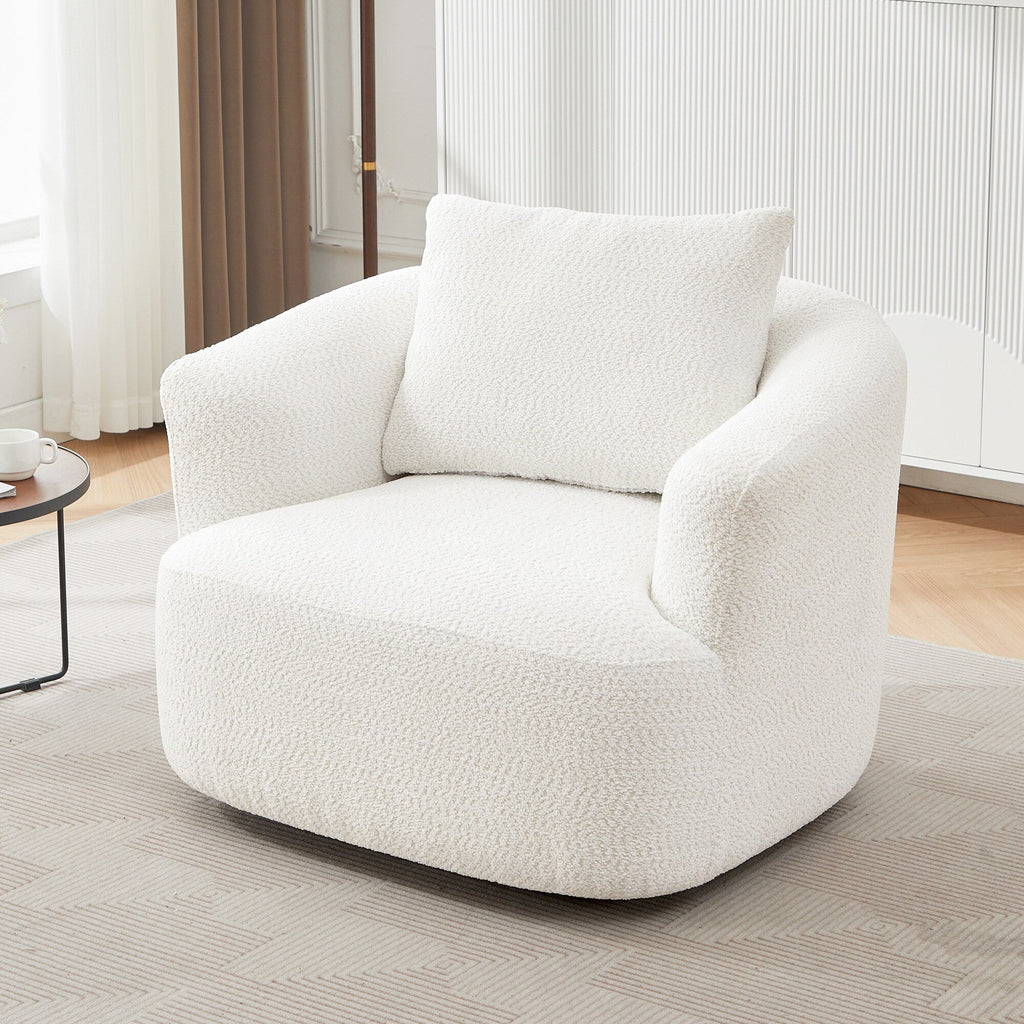 Chaise pivotante à 360°, chaise d'appoint en bouclé de 38,2 pouces avec coussin décoratif, canapé-lit capitonné avec accoudoirs incurvés