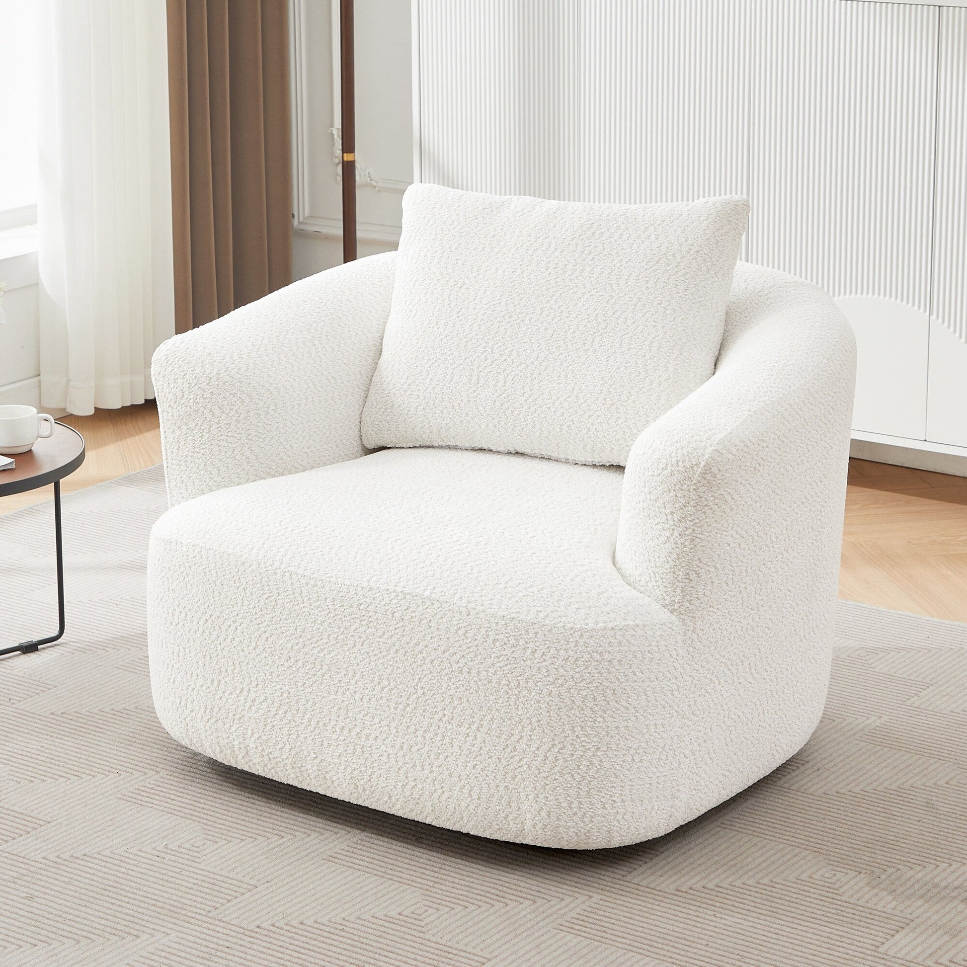 Chaise pivotante à 360°, chaise d'appoint en bouclé de 38,2 pouces avec coussin décoratif, canapé-lit capitonné avec accoudoirs incurvés