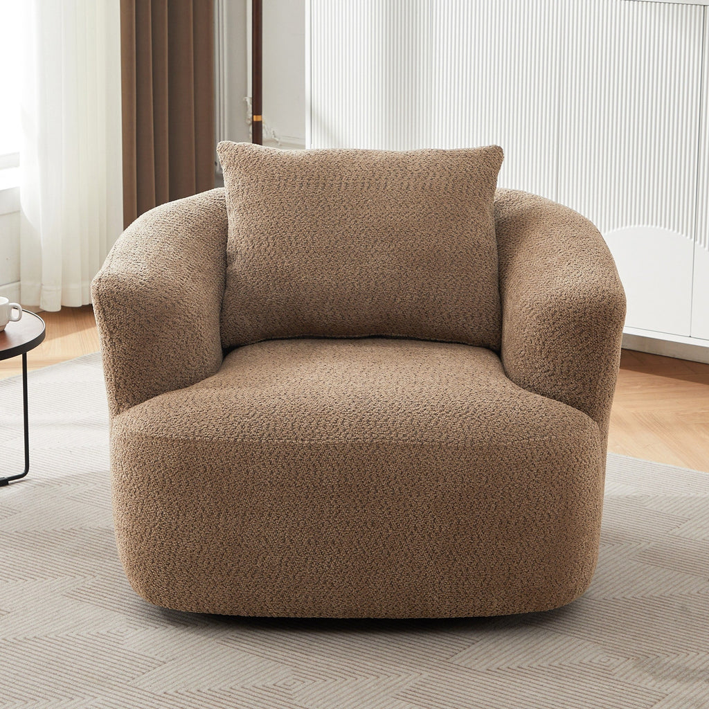Chaise pivotante à 360°, chaise d'appoint en bouclé de 38,2 pouces avec coussin décoratif, canapé-lit capitonné avec accoudoirs incurvés