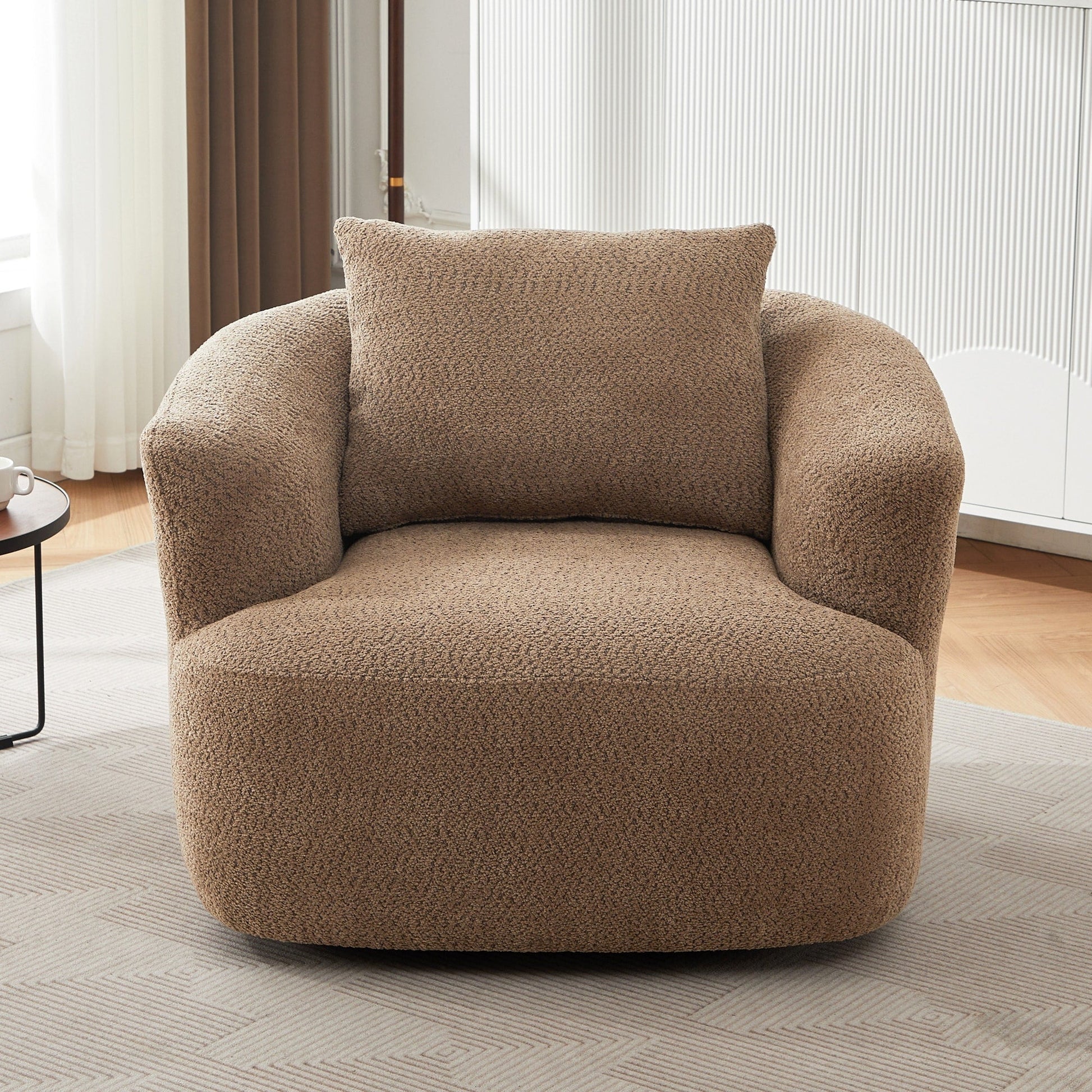 Chaise pivotante à 360°, chaise d'appoint en bouclé de 38,2 pouces avec coussin décoratif, canapé-lit capitonné avec accoudoirs incurvés