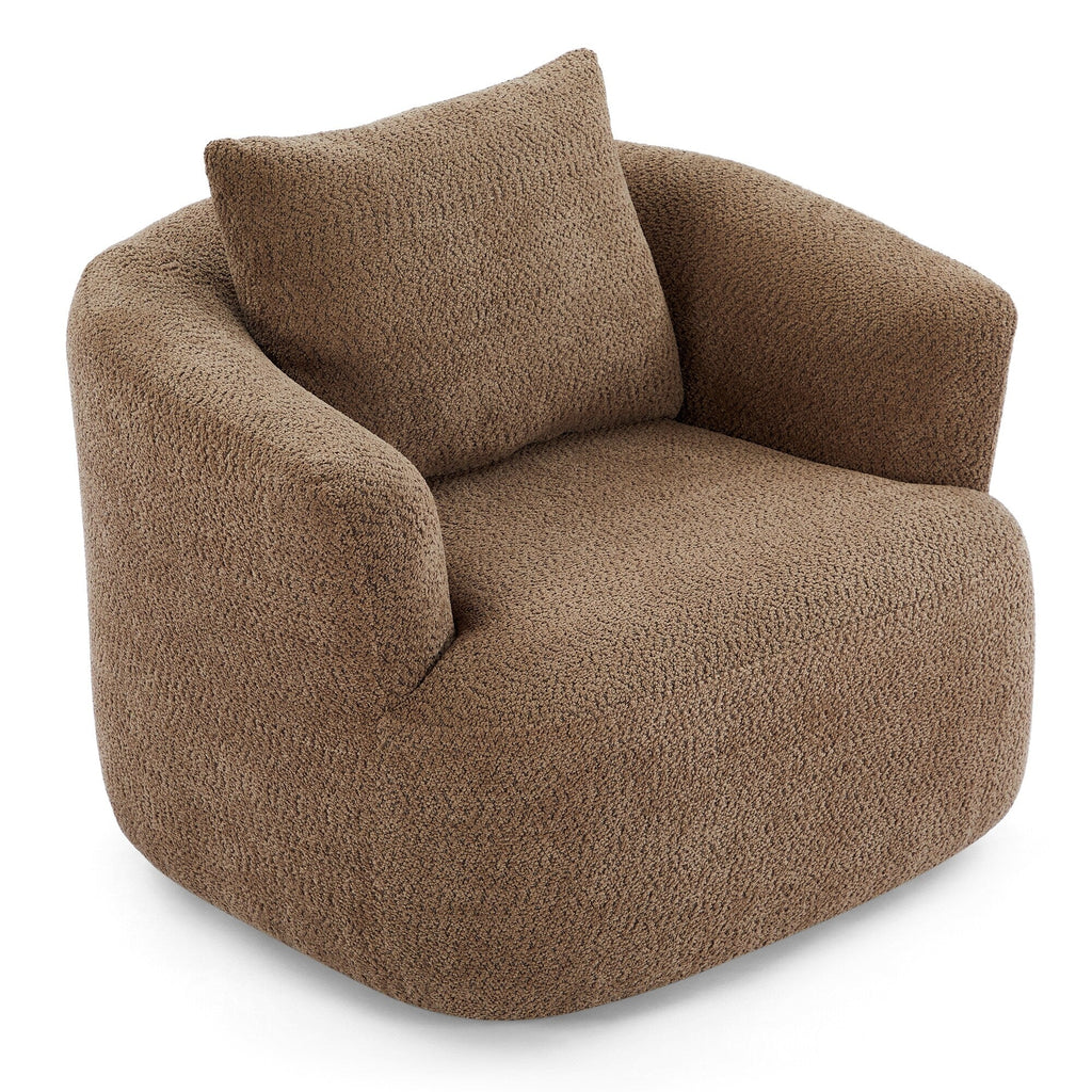 Chaise pivotante à 360°, chaise d'appoint en bouclé de 38,2 pouces avec coussin décoratif, canapé-lit capitonné avec accoudoirs incurvés