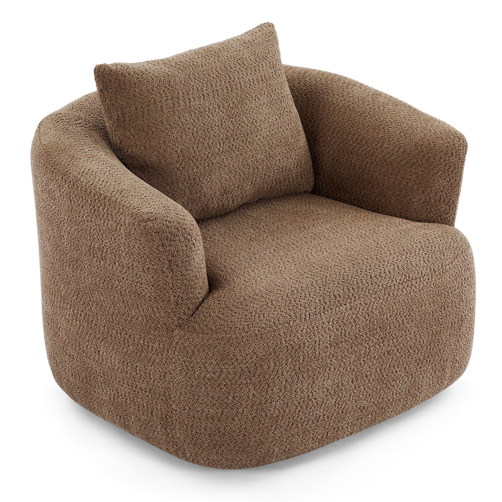 Chaise pivotante à 360°, chaise d'appoint en bouclé de 38,2 pouces avec coussin décoratif, canapé-lit capitonné avec accoudoirs incurvés