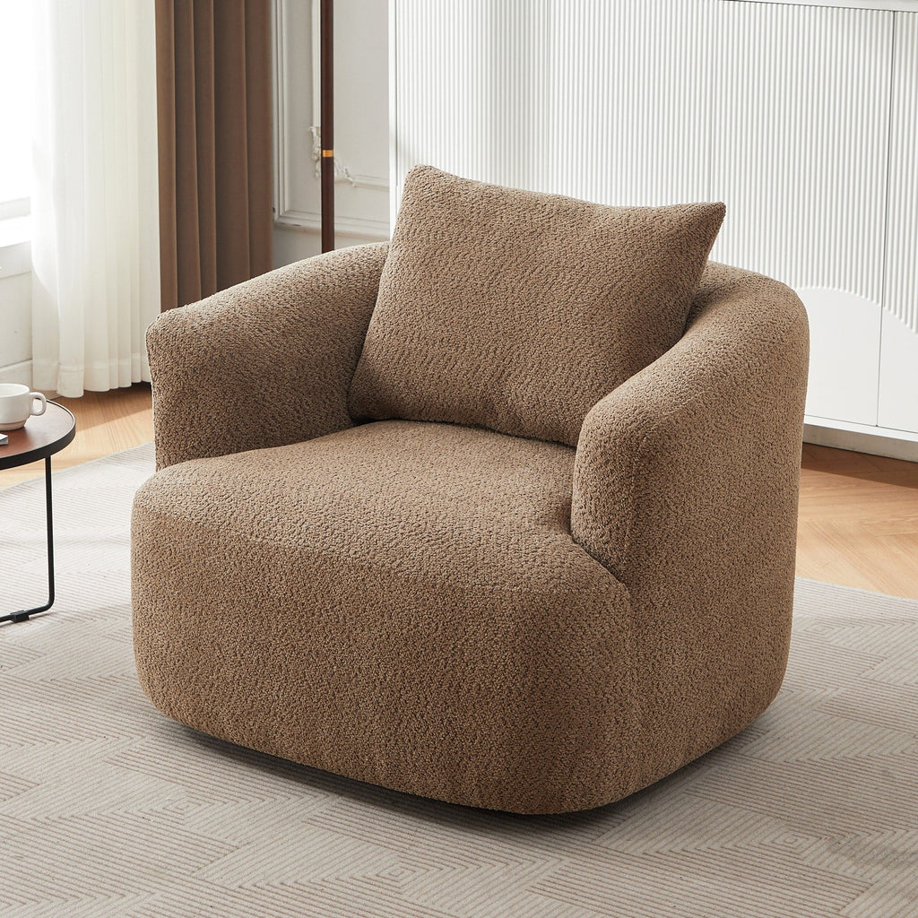 Chaise pivotante à 360°, chaise d'appoint en bouclé de 38,2 pouces avec coussin décoratif, canapé-lit capitonné avec accoudoirs incurvés